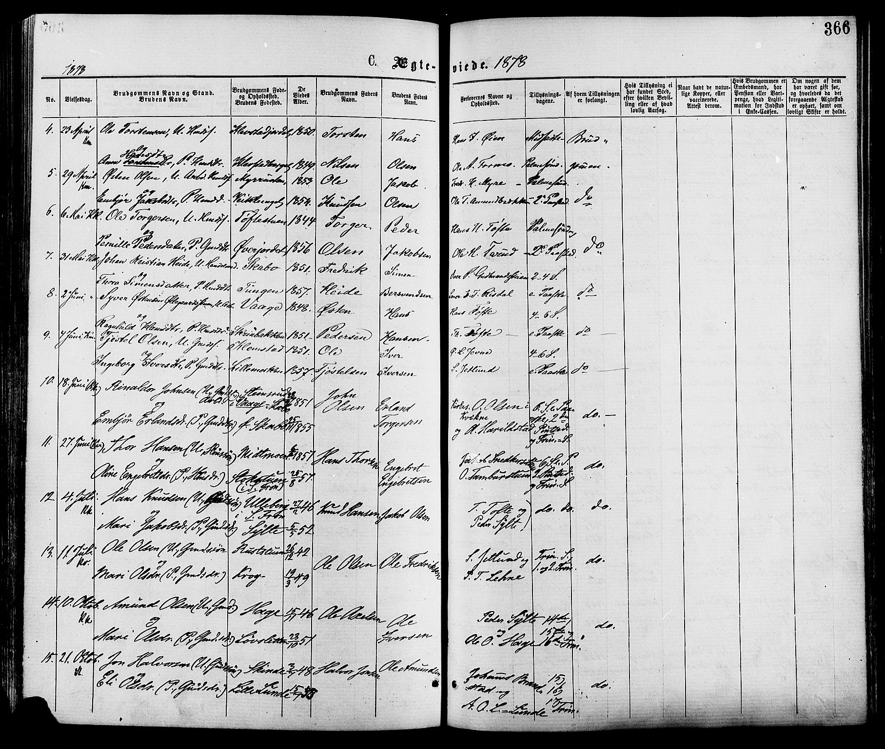 Nord-Fron prestekontor, SAH/PREST-080/H/Ha/Haa/L0002: Parish register (official) no. 2, 1865-1883, p. 366
