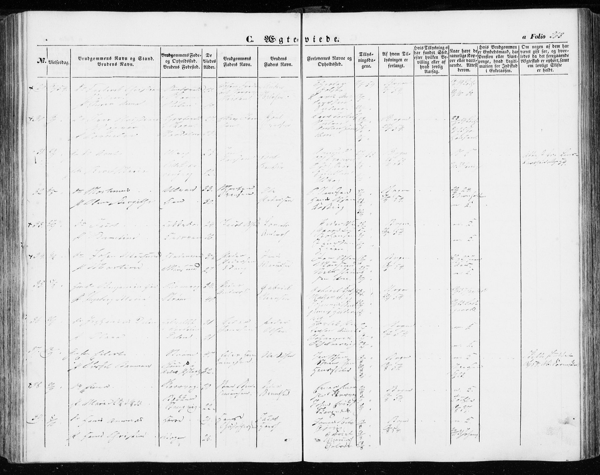 Ministerialprotokoller, klokkerbøker og fødselsregistre - Sør-Trøndelag, AV/SAT-A-1456/634/L0530: Parish register (official) no. 634A06, 1852-1860, p. 263