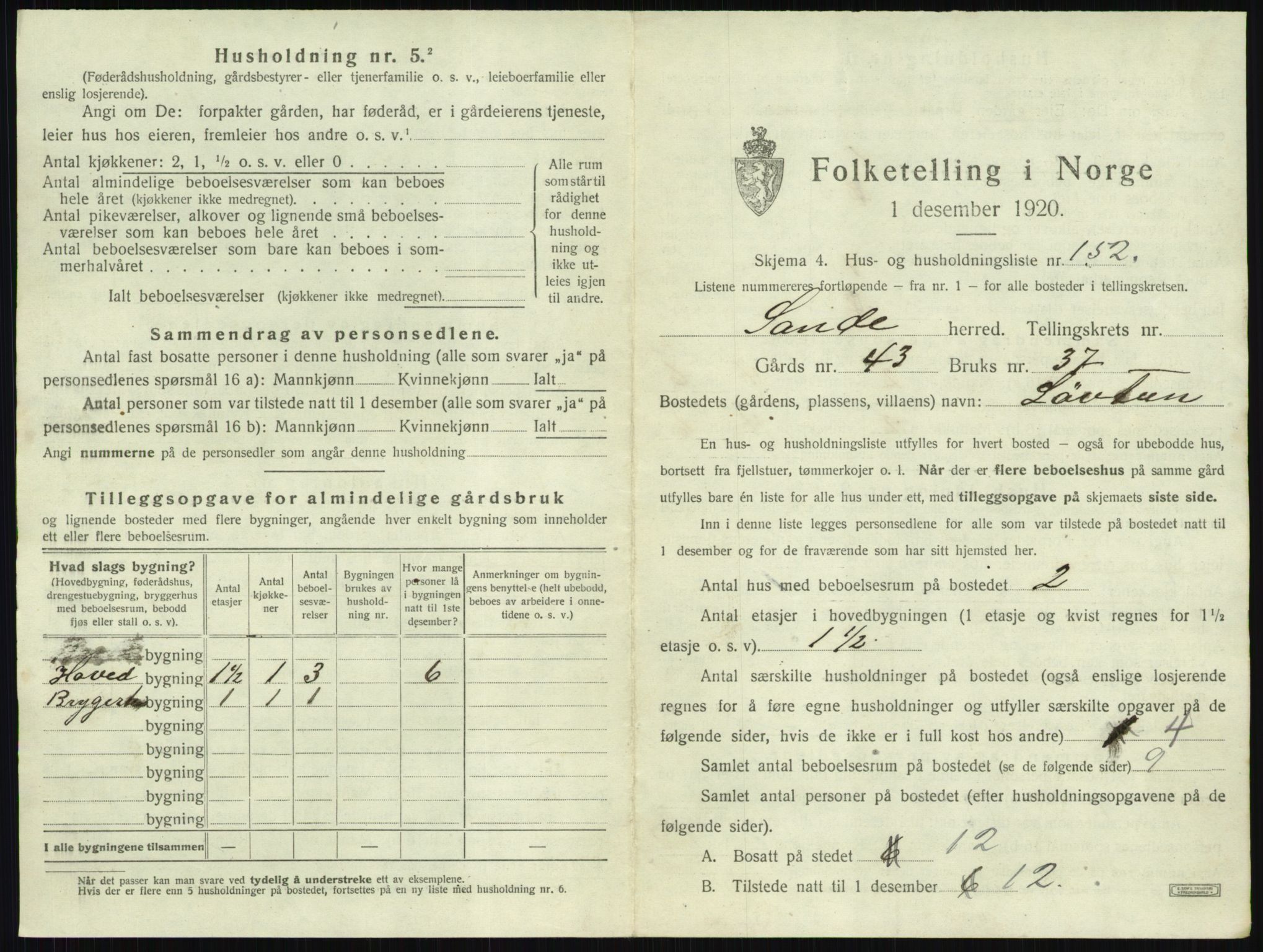 SAKO, 1920 census for Sandeherred, 1920, p. 1416