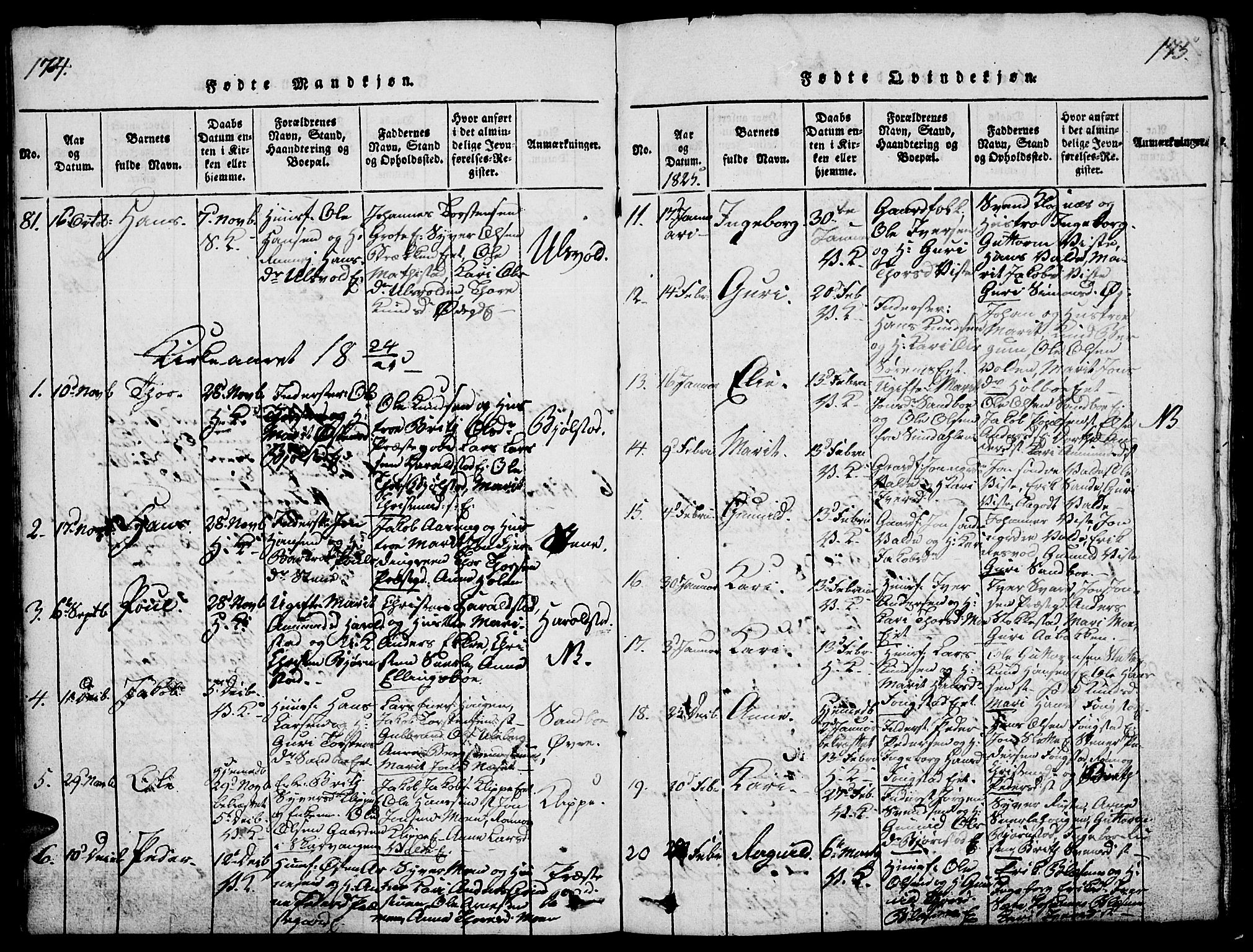 Vågå prestekontor, SAH/PREST-076/H/Ha/Haa/L0003: Parish register (official) no. 3, 1815-1827, p. 174-175