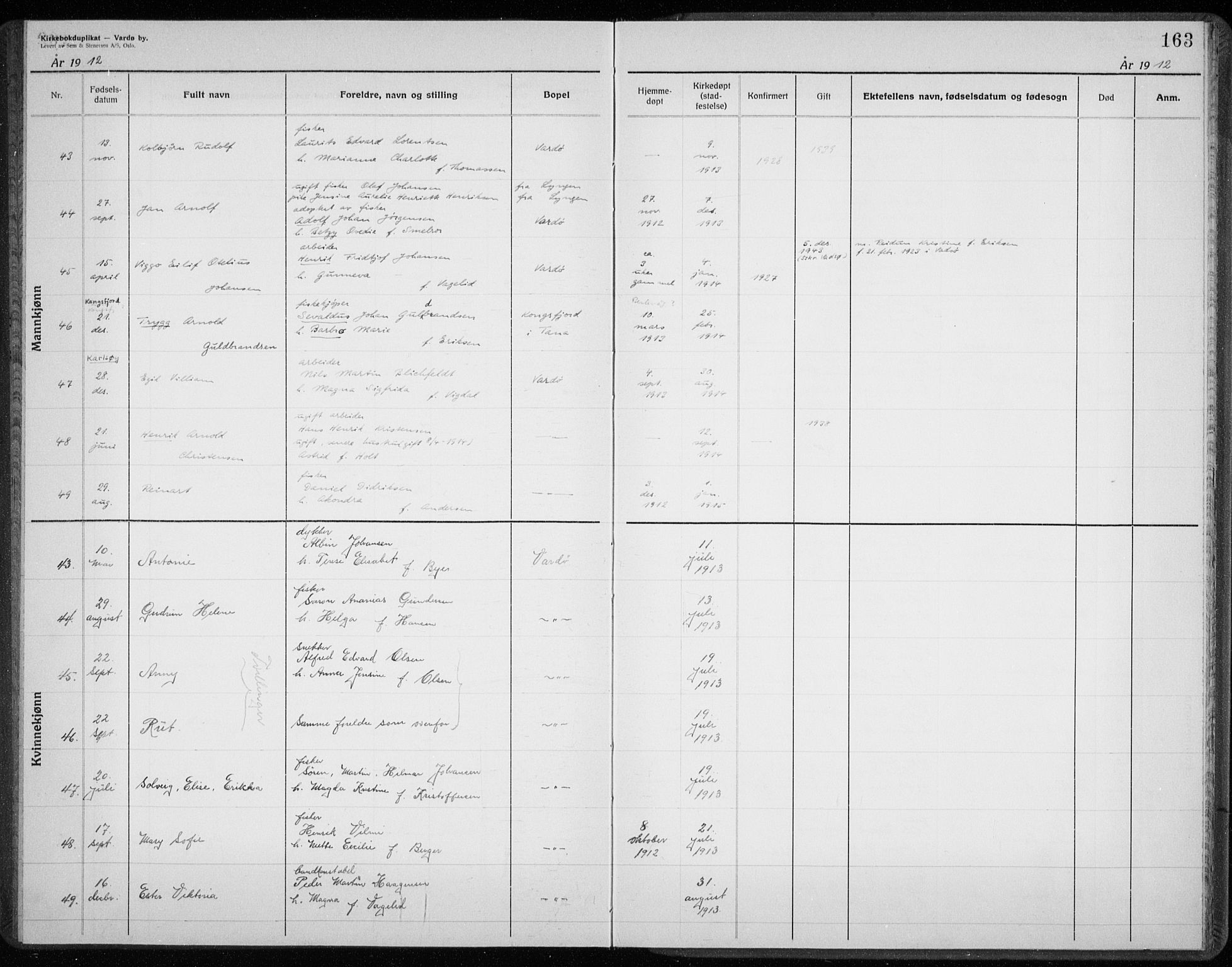 Vardø sokneprestkontor, AV/SATØ-S-1332/H/Hc/L0001kirkerekon: Other parish register no. 1, 1900-1914, p. 163
