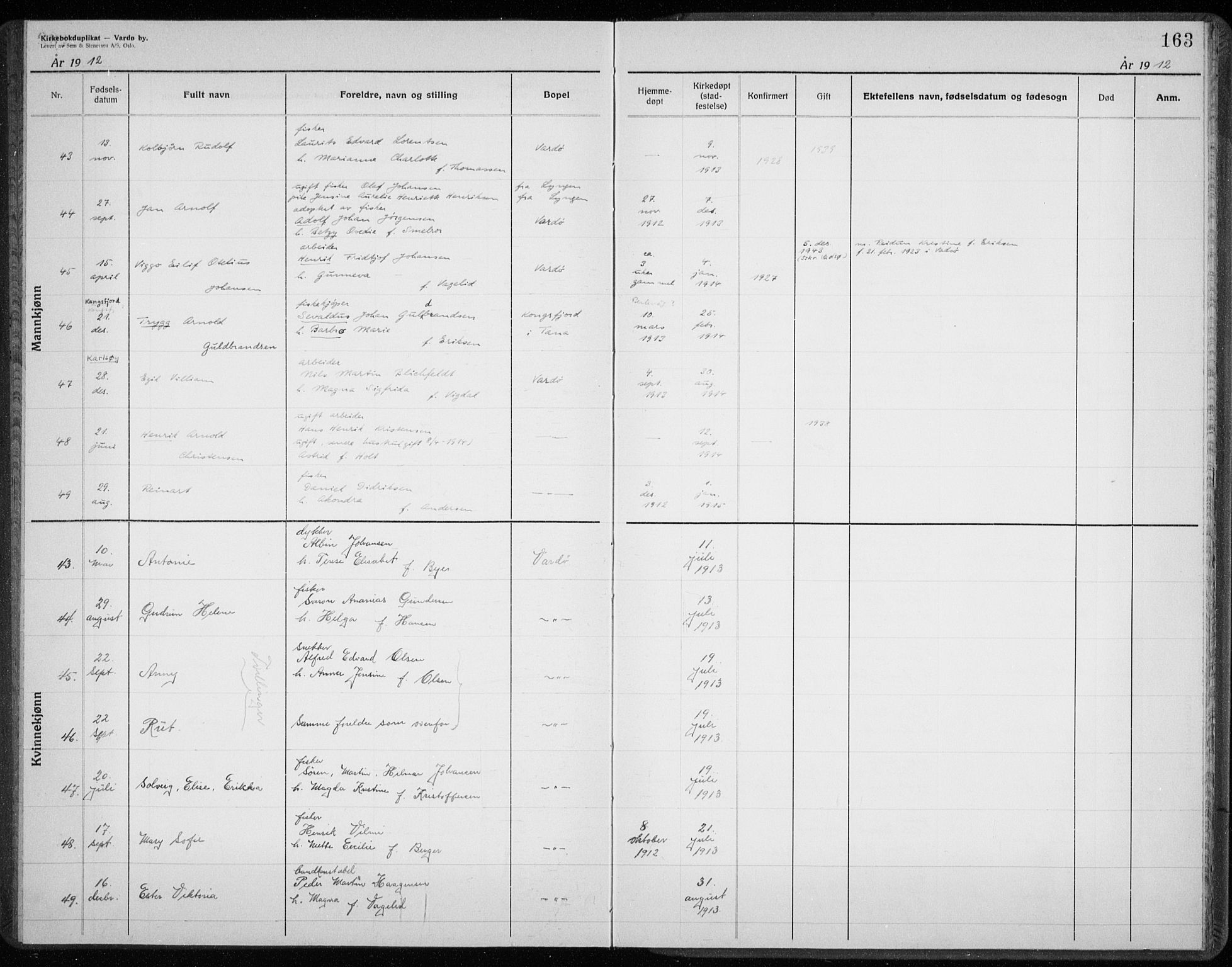 Vardø sokneprestkontor, AV/SATØ-S-1332/H/Hc/L0001kirkerekon: Other parish register no. 1, 1900-1914, p. 163