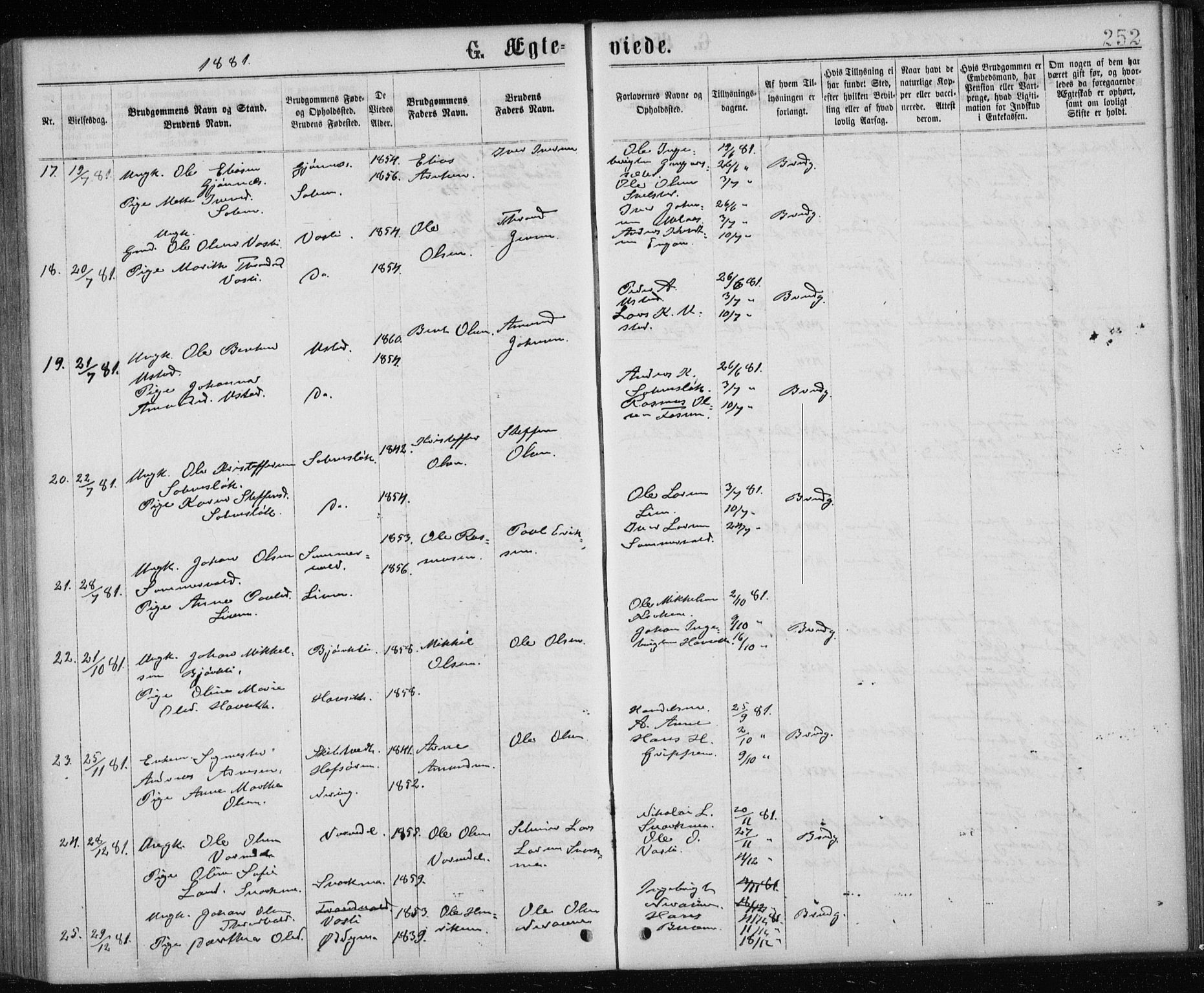 Ministerialprotokoller, klokkerbøker og fødselsregistre - Sør-Trøndelag, SAT/A-1456/668/L0817: Parish register (copy) no. 668C06, 1873-1884, p. 252