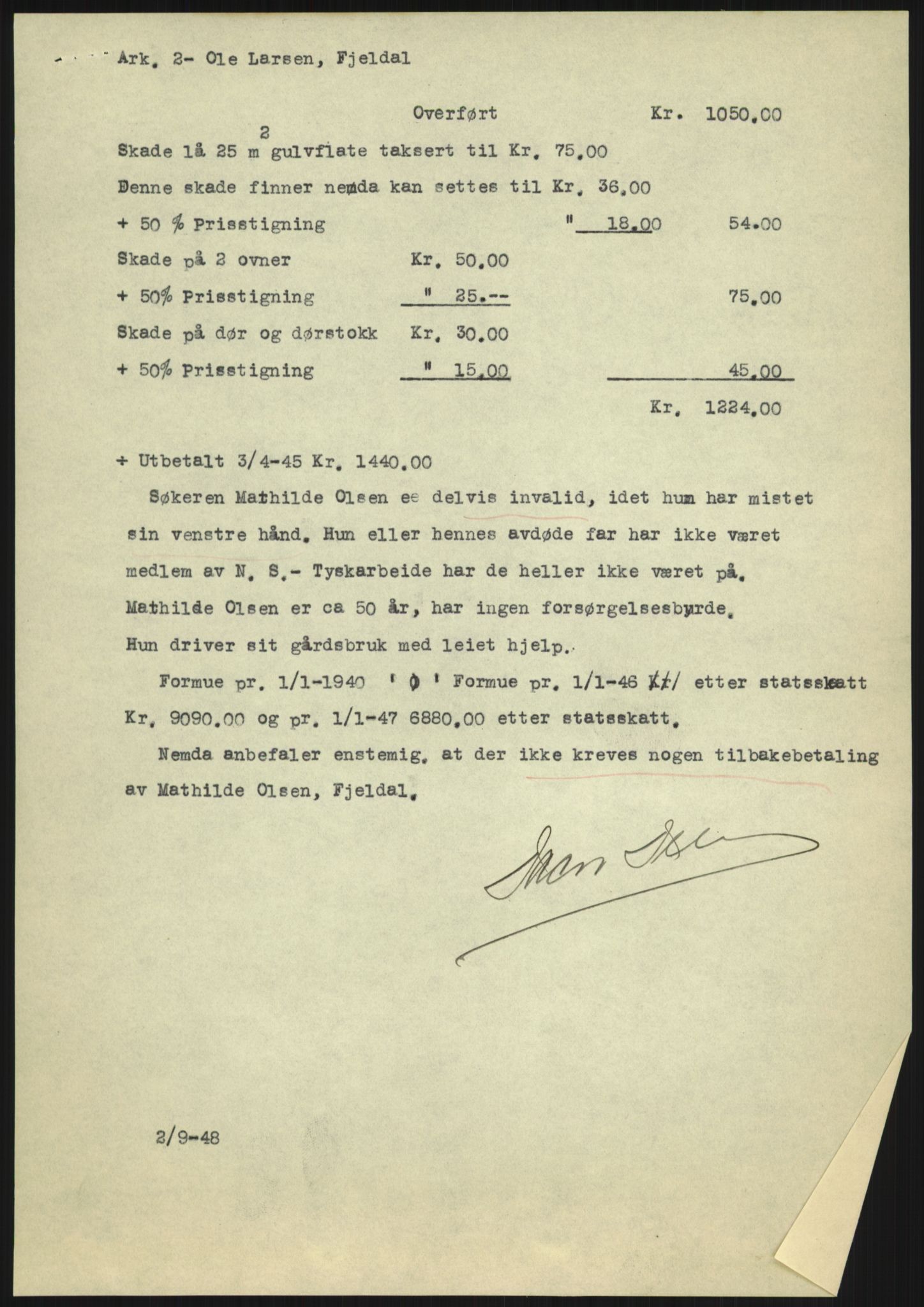 Forsvarsdepartementet, 10. kontor / Oppgjørskontoret, AV/RA-RAFA-1225/D/Dd/L0480: Troms, 1942-1953, p. 38