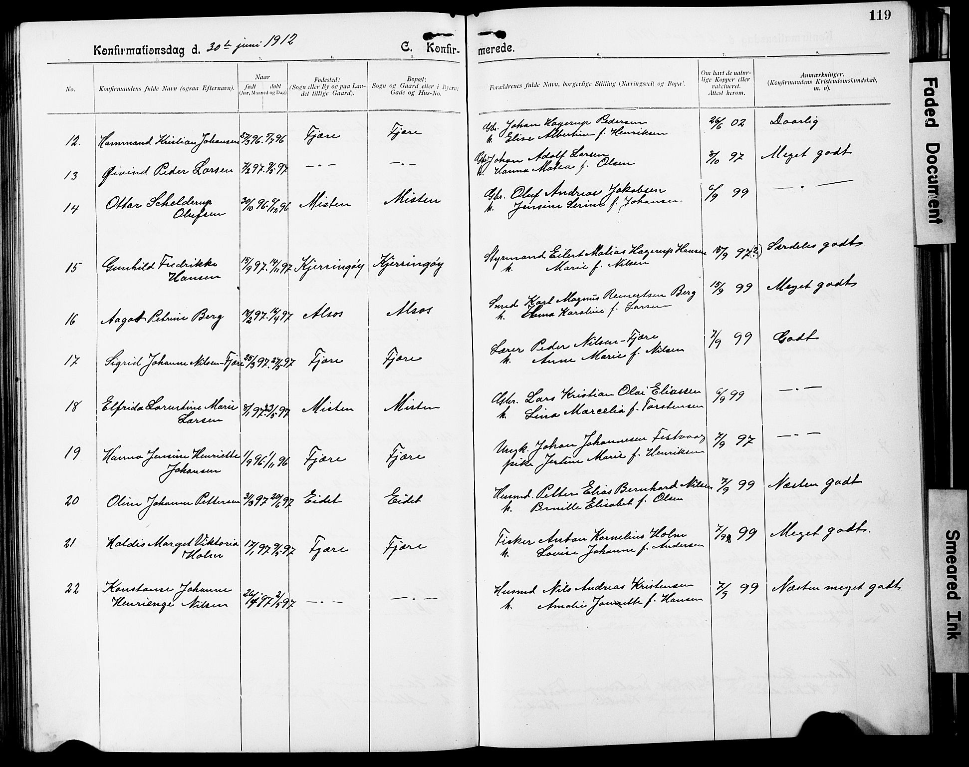 Ministerialprotokoller, klokkerbøker og fødselsregistre - Nordland, SAT/A-1459/803/L0077: Parish register (copy) no. 803C04, 1897-1930, p. 119