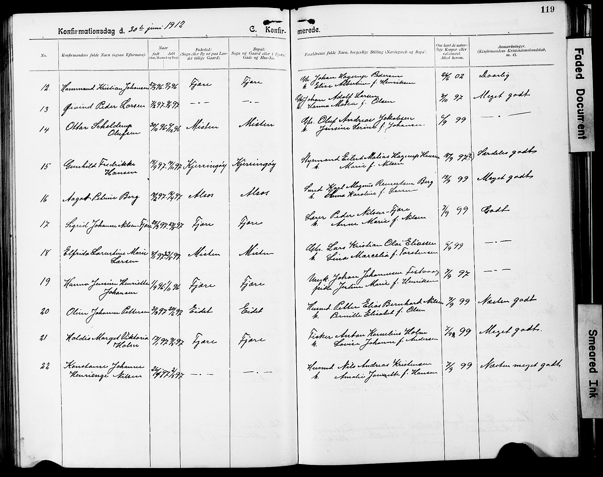 Ministerialprotokoller, klokkerbøker og fødselsregistre - Nordland, AV/SAT-A-1459/803/L0077: Parish register (copy) no. 803C04, 1897-1930, p. 119