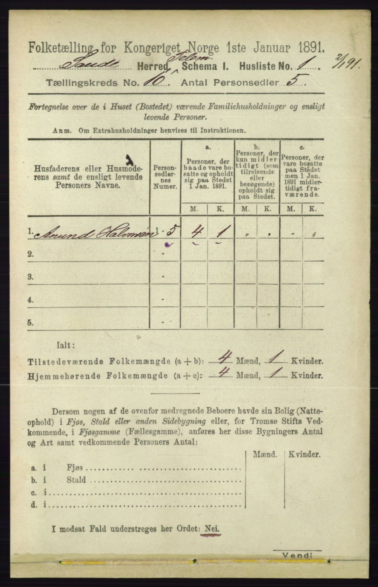 RA, 1891 census for 0822 Sauherad, 1891, p. 2934