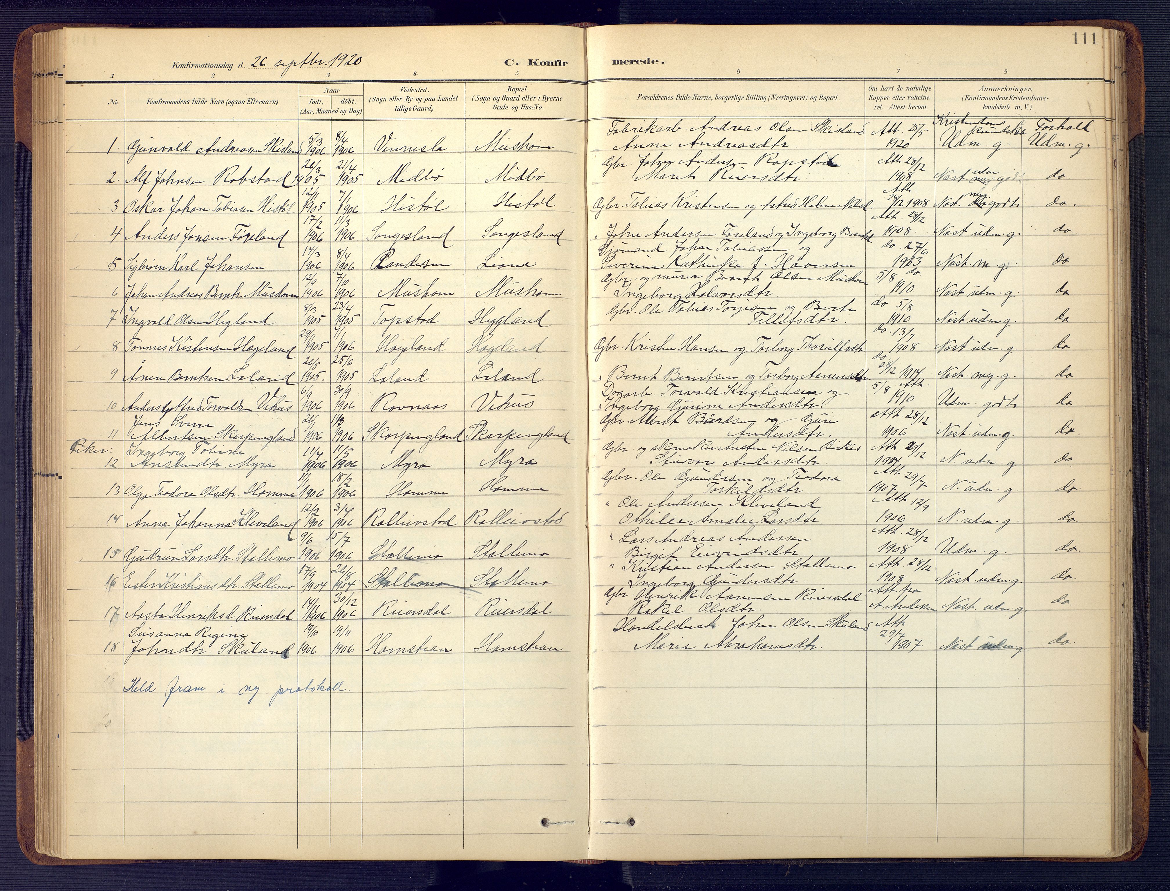 Vennesla sokneprestkontor, SAK/1111-0045/Fb/Fbc/L0003: Parish register (copy) no. B 3, 1895-1946, p. 111
