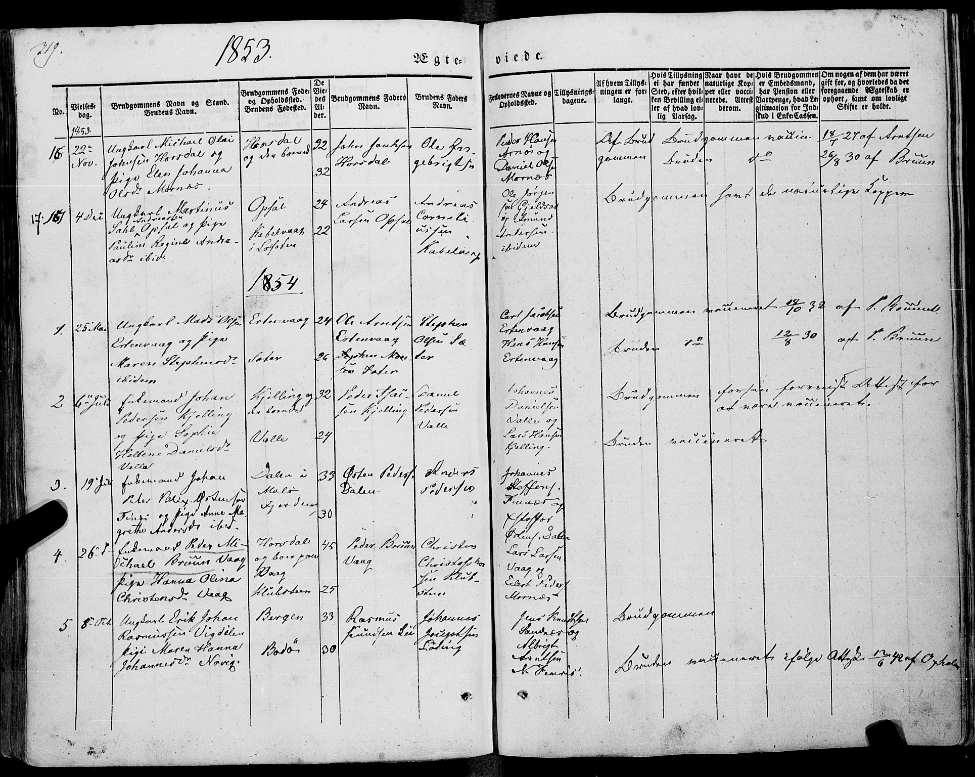 Ministerialprotokoller, klokkerbøker og fødselsregistre - Nordland, SAT/A-1459/805/L0097: Parish register (official) no. 805A04, 1837-1861, p. 319