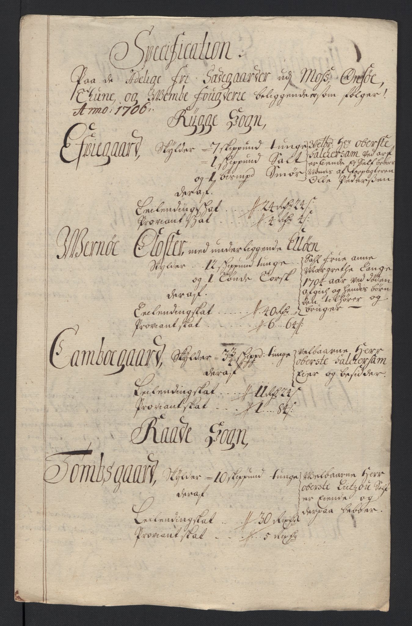 Rentekammeret inntil 1814, Reviderte regnskaper, Fogderegnskap, RA/EA-4092/R04/L0133: Fogderegnskap Moss, Onsøy, Tune, Veme og Åbygge, 1705-1706, p. 327
