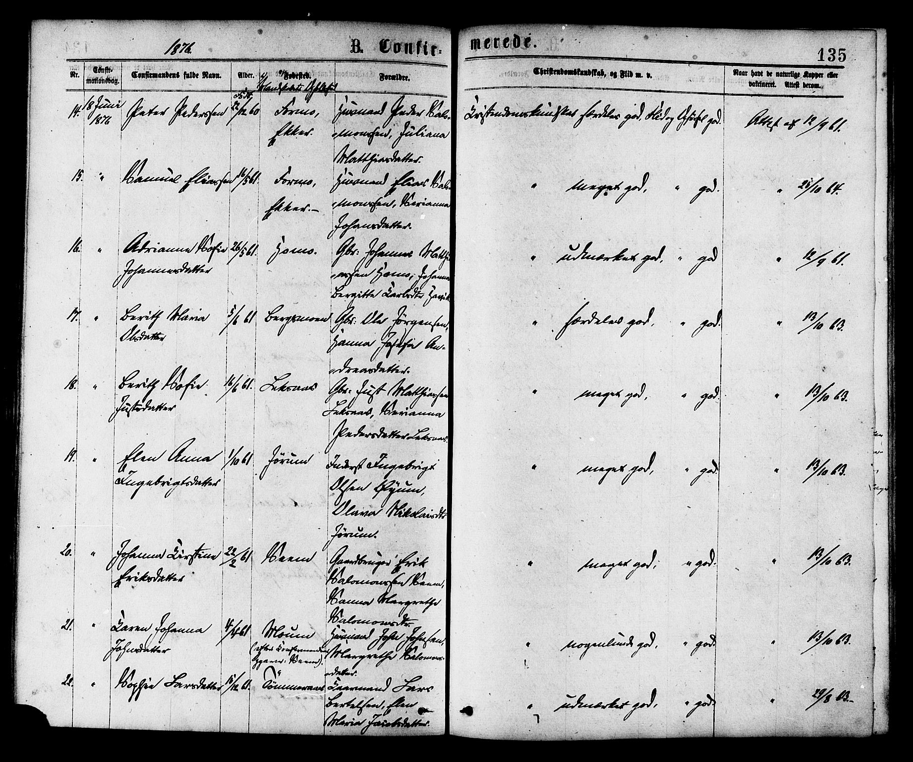 Ministerialprotokoller, klokkerbøker og fødselsregistre - Nord-Trøndelag, SAT/A-1458/758/L0516: Parish register (official) no. 758A03 /1, 1869-1879, p. 135