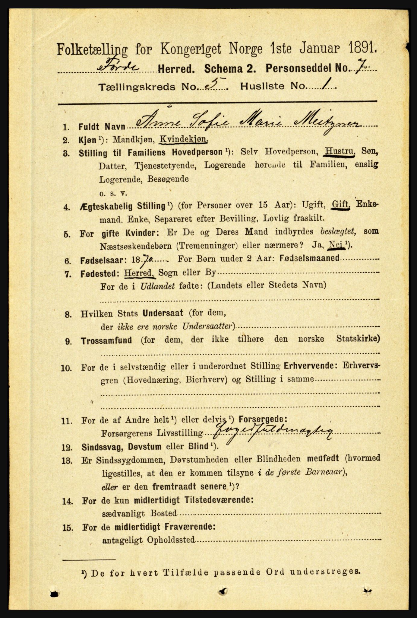 RA, 1891 census for 1432 Førde, 1891, p. 1440