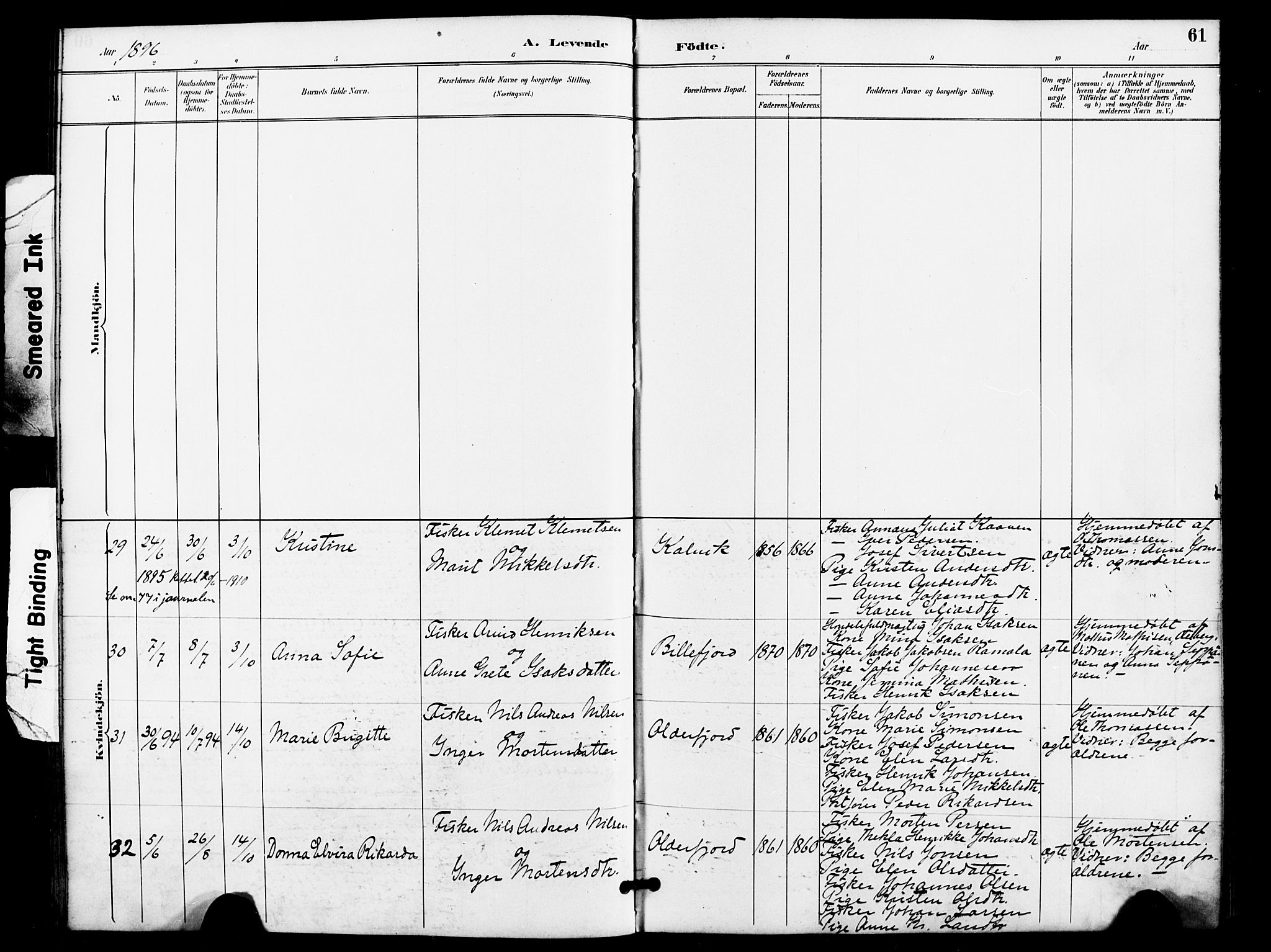 Kistrand/Porsanger sokneprestembete, AV/SATØ-S-1351/H/Ha/L0008.kirke: Parish register (official) no. 8, 1890-1898, p. 61