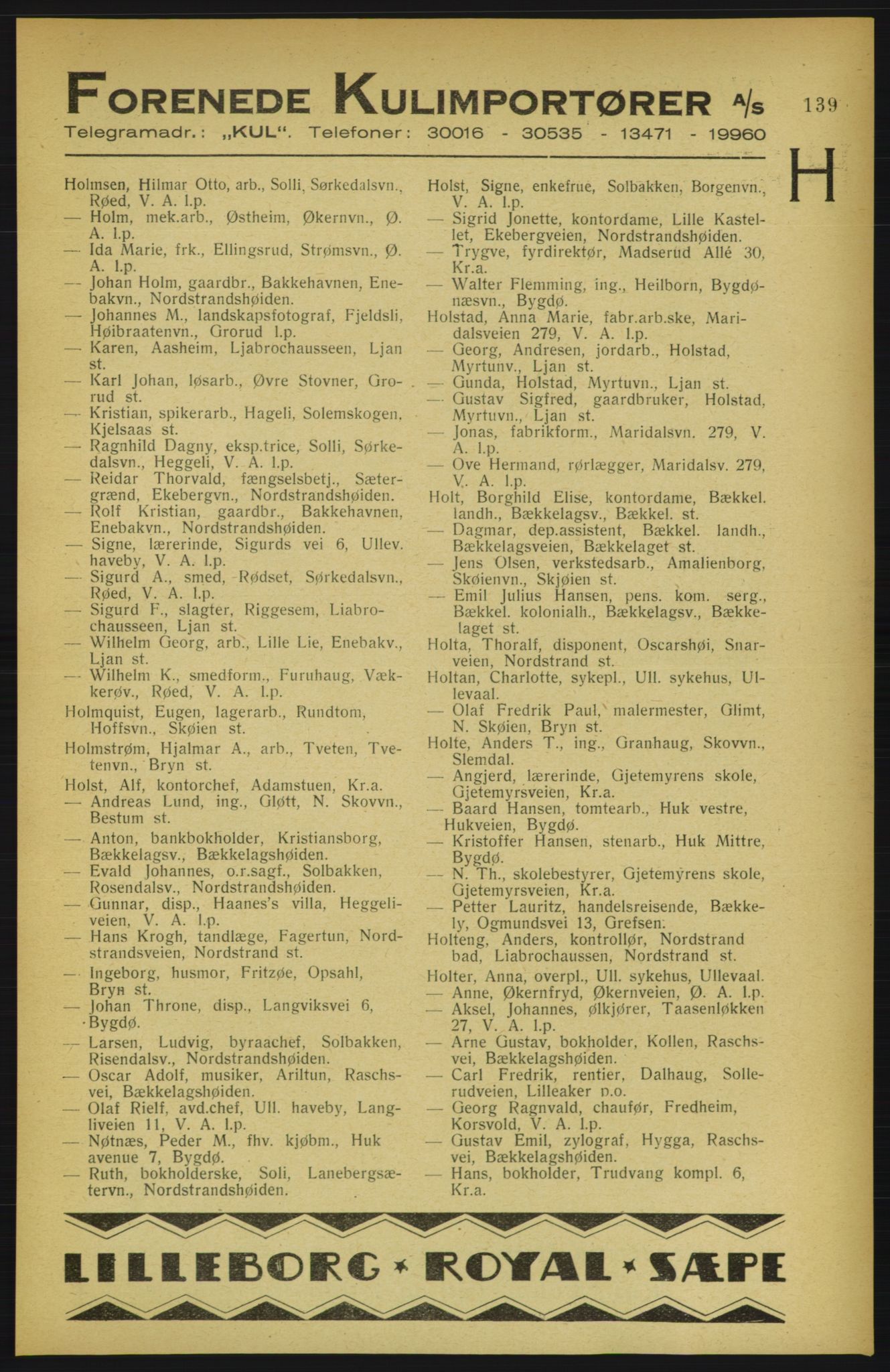 Aker adressebok/adressekalender, PUBL/001/A/002: Akers adressekalender, 1922, p. 139