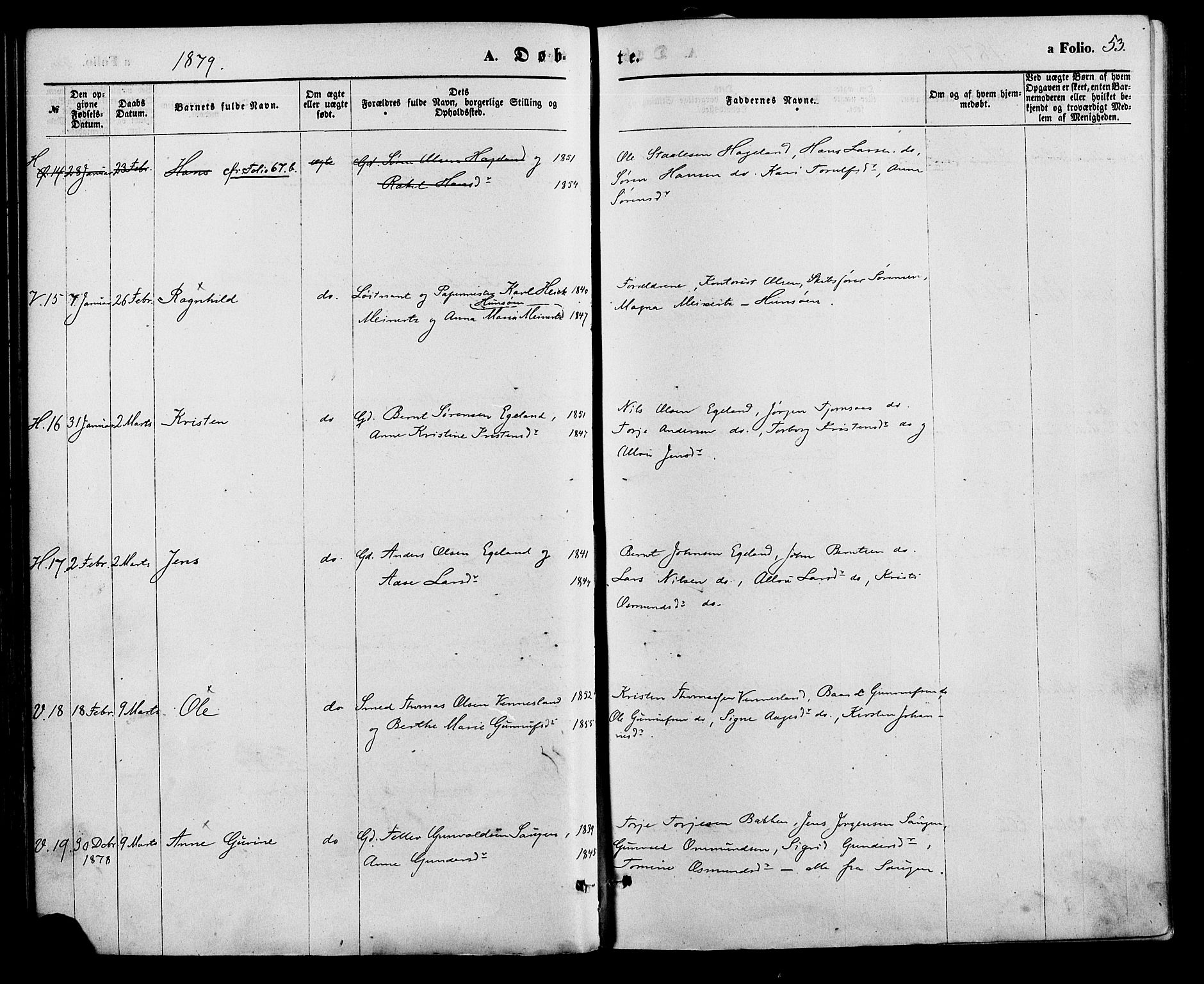 Vennesla sokneprestkontor, AV/SAK-1111-0045/Fa/Fac/L0008: Parish register (official) no. A 8, 1874-1883, p. 53