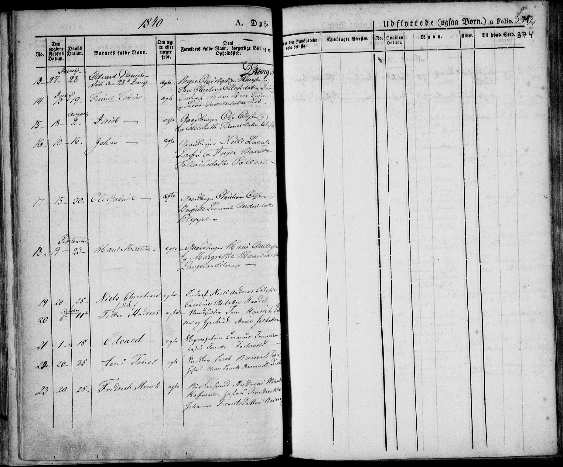 Flekkefjord sokneprestkontor, AV/SAK-1111-0012/F/Fa/Fac/L0003: Parish register (official) no. A 3, 1826-1841, p. 374