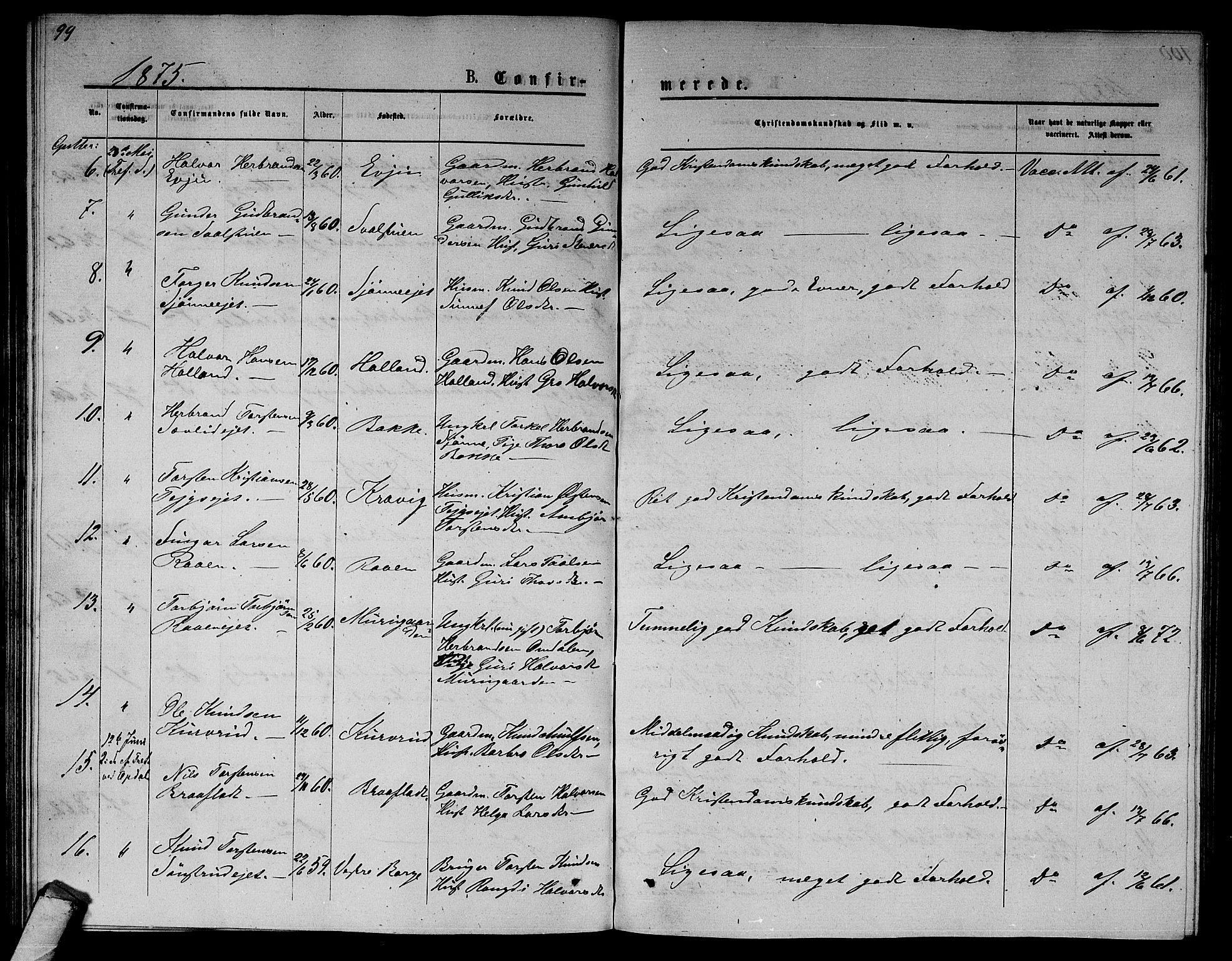 Nore kirkebøker, AV/SAKO-A-238/G/Ga/L0001: Parish register (copy) no. I 1, 1872-1877, p. 99