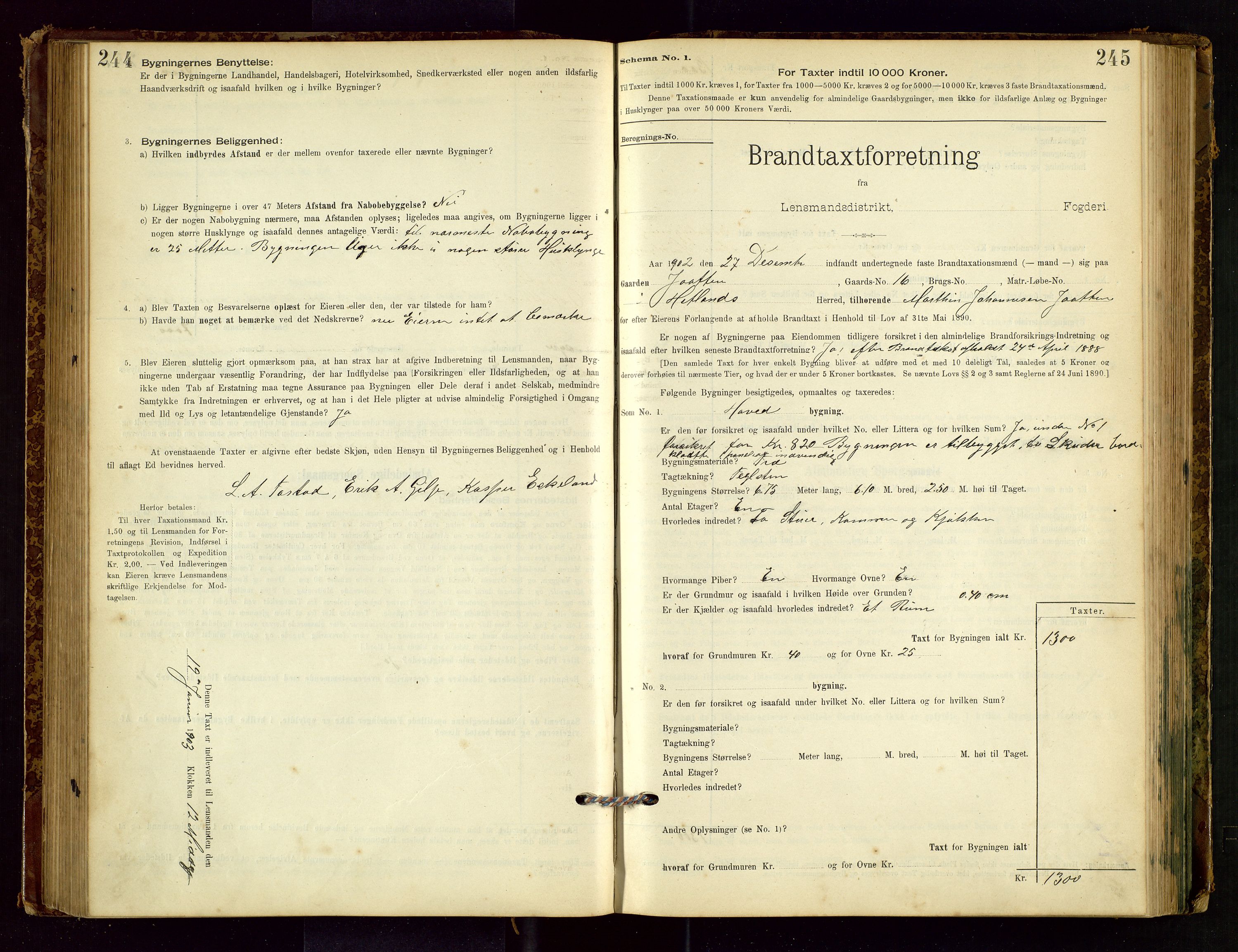 Hetland lensmannskontor, SAST/A-100101/Gob/L0001: "Brandtaxationsprotokol", 1895-1918, p. 244-245