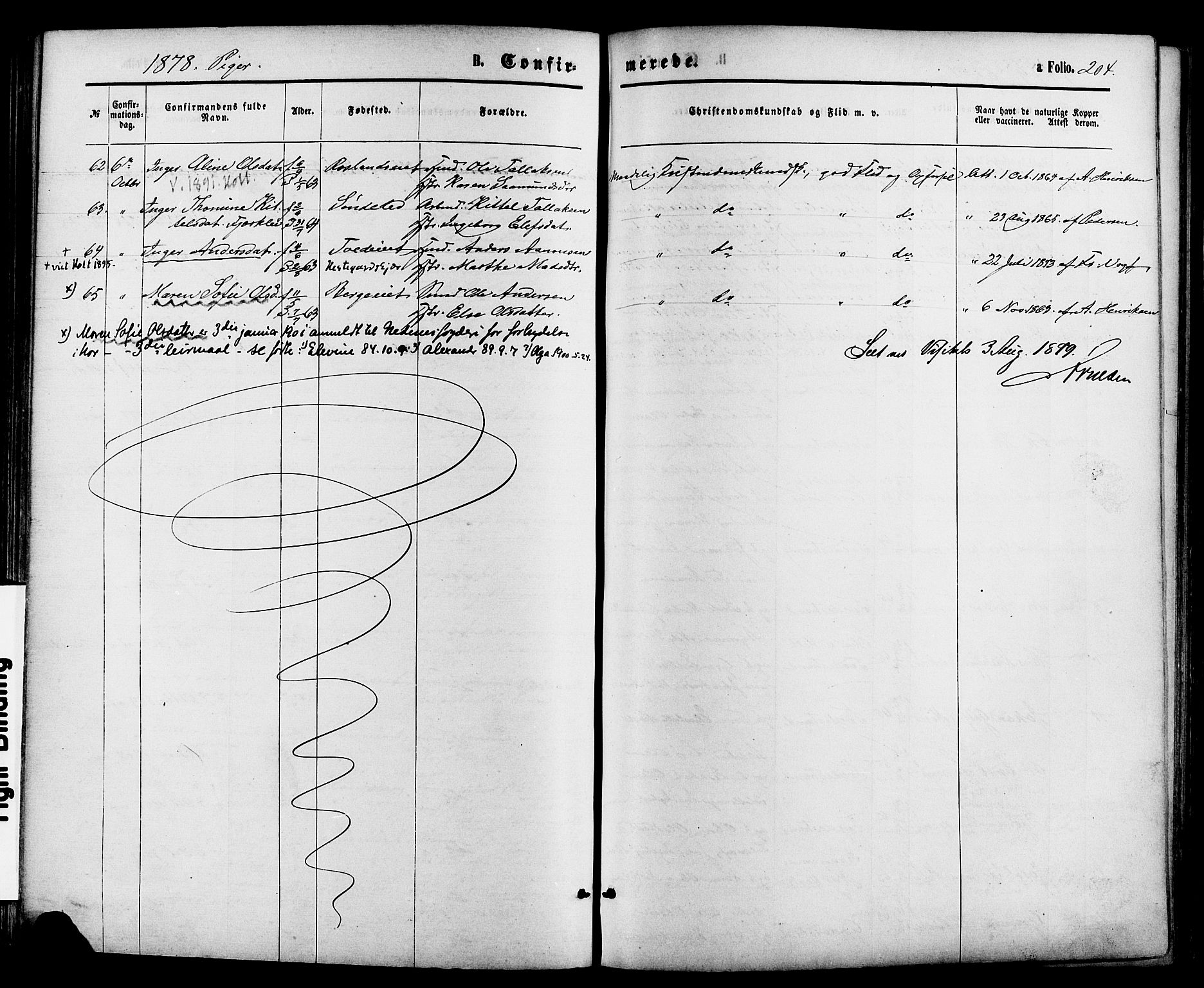 Holt sokneprestkontor, AV/SAK-1111-0021/F/Fa/L0010: Parish register (official) no. A 10, 1872-1885, p. 204