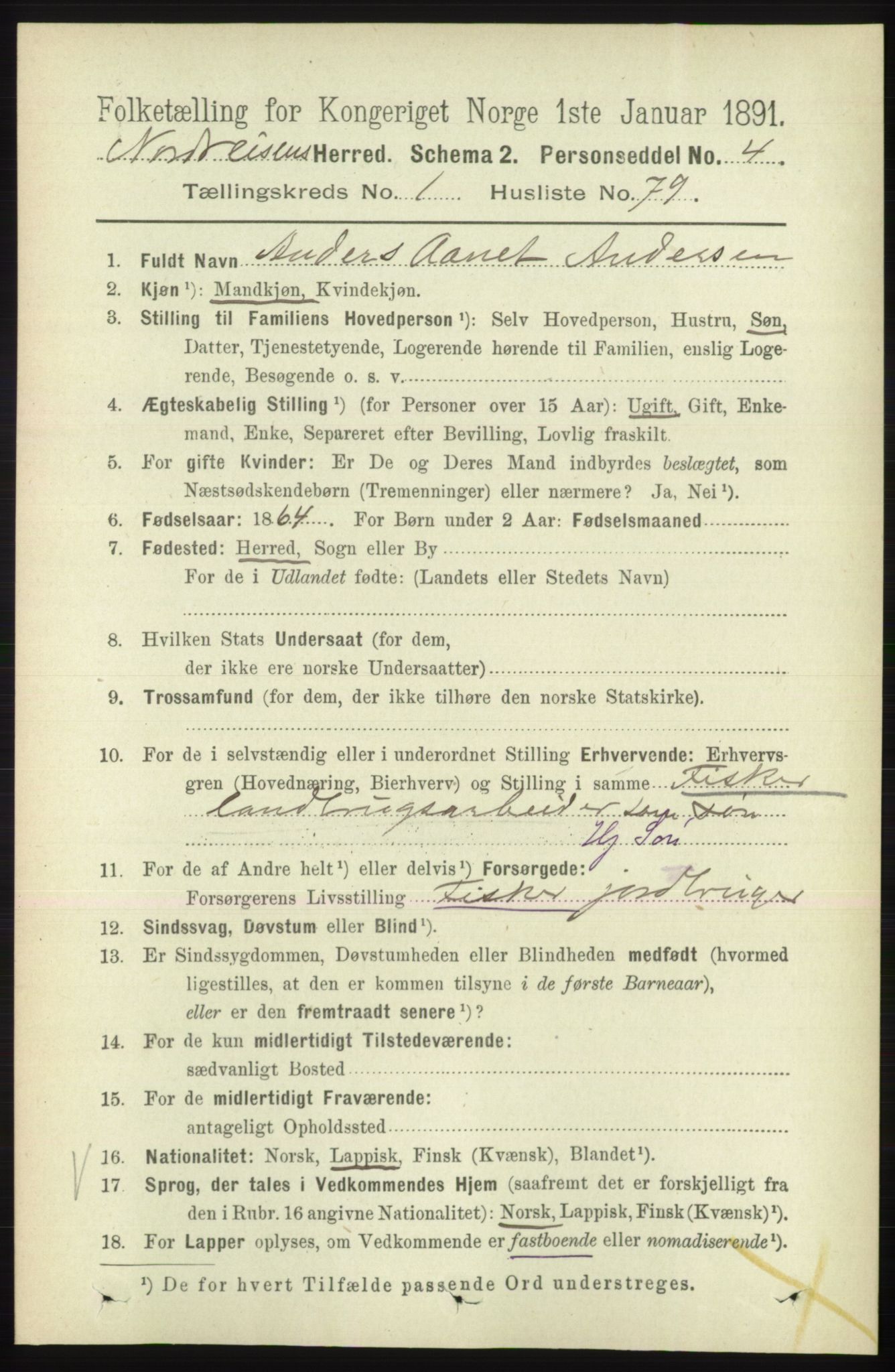 RA, 1891 census for 1942 Nordreisa, 1891, p. 604