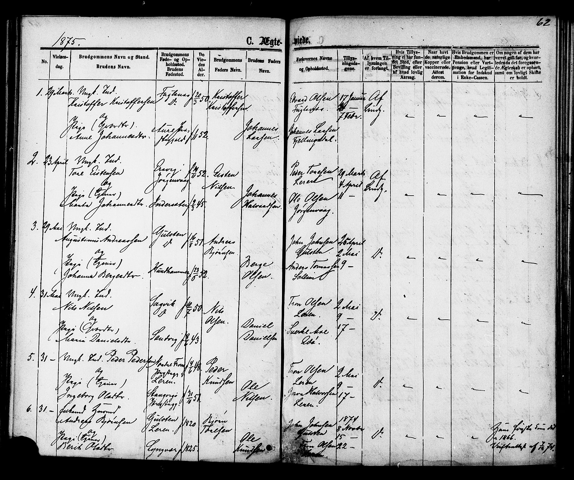 Ministerialprotokoller, klokkerbøker og fødselsregistre - Møre og Romsdal, AV/SAT-A-1454/577/L0895: Parish register (official) no. 577A02, 1875-1879, p. 62