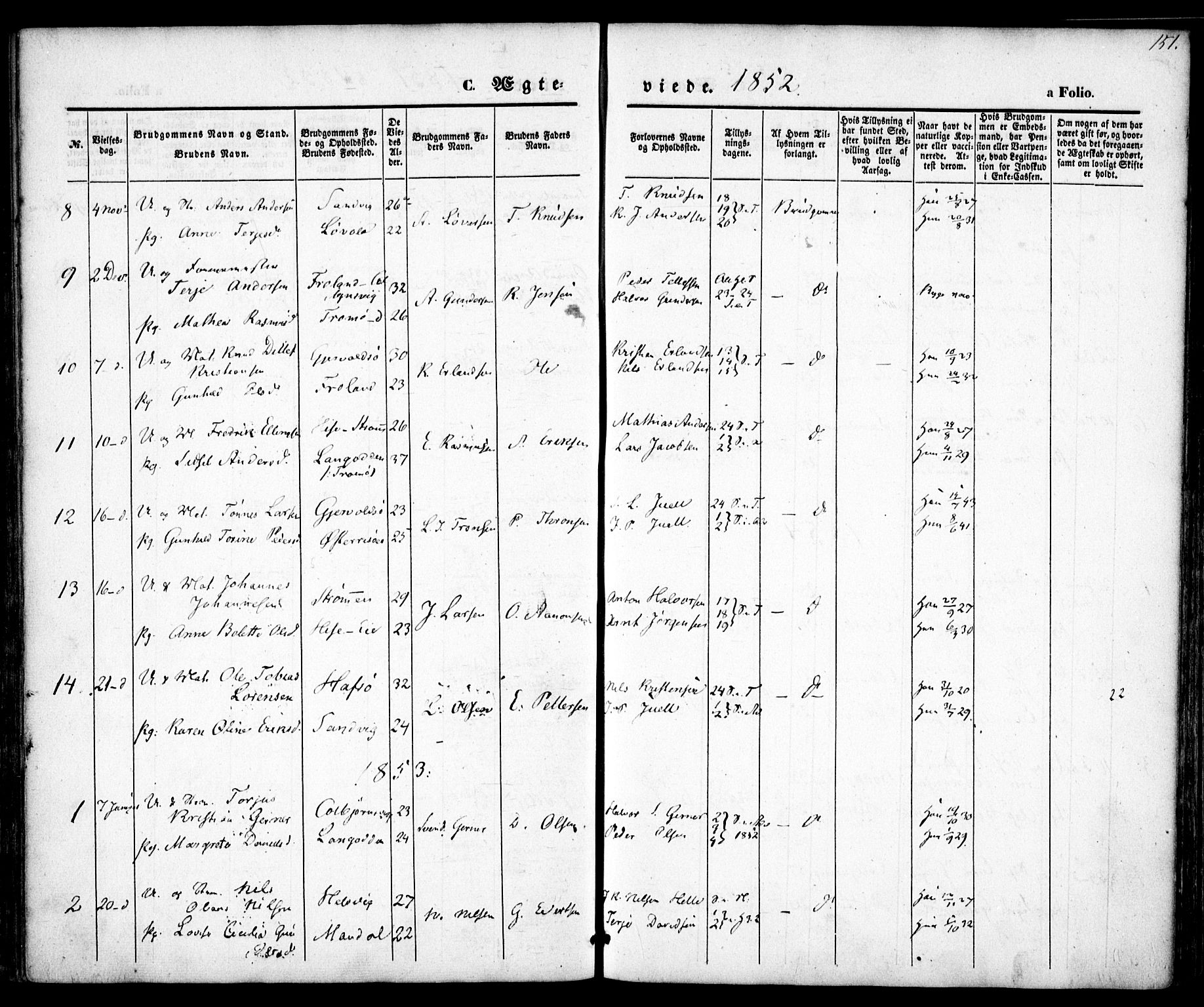 Hisøy sokneprestkontor, SAK/1111-0020/F/Fa/L0001: Parish register (official) no. A 1, 1849-1871, p. 151
