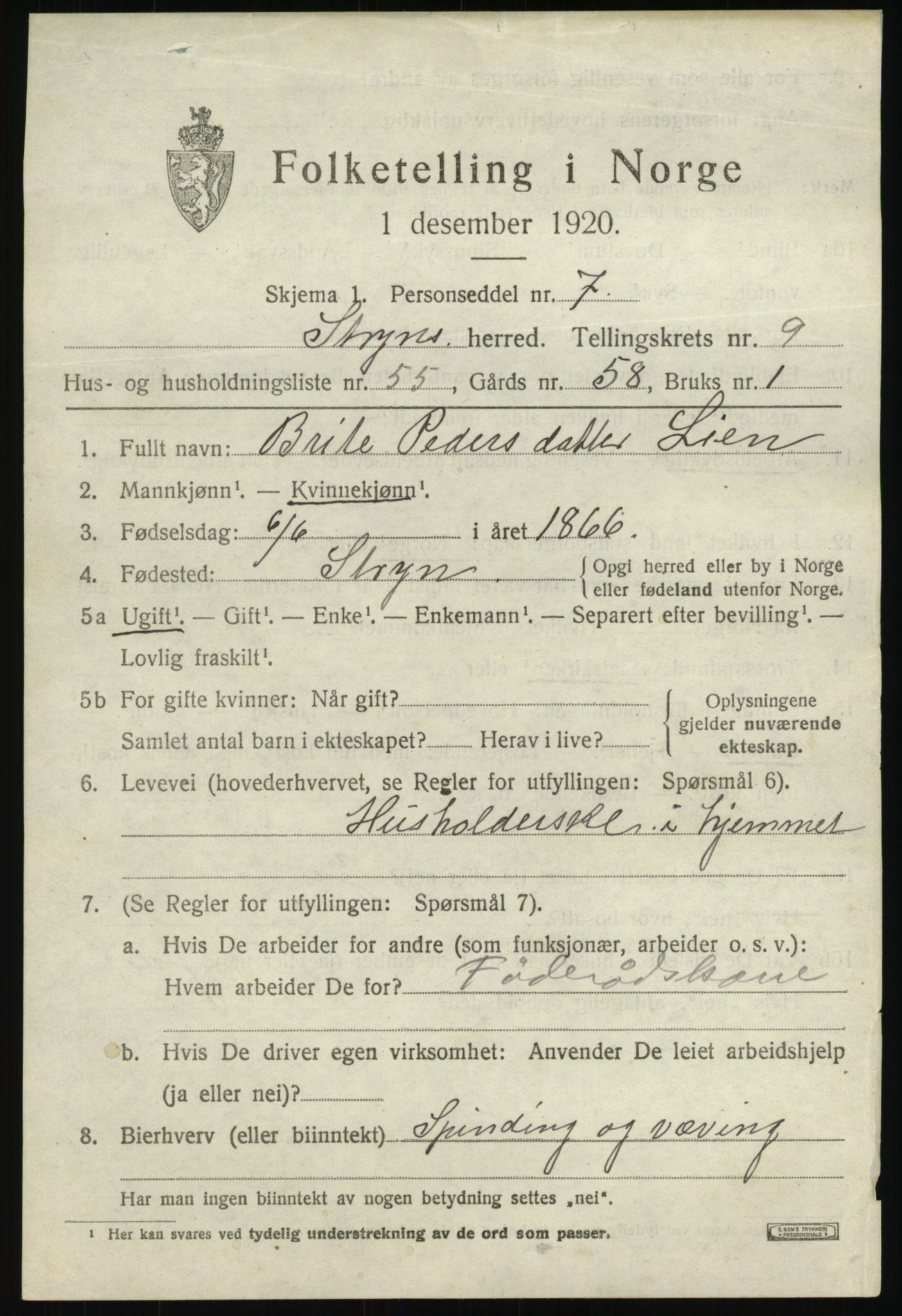 SAB, 1920 census for Stryn, 1920, p. 4822