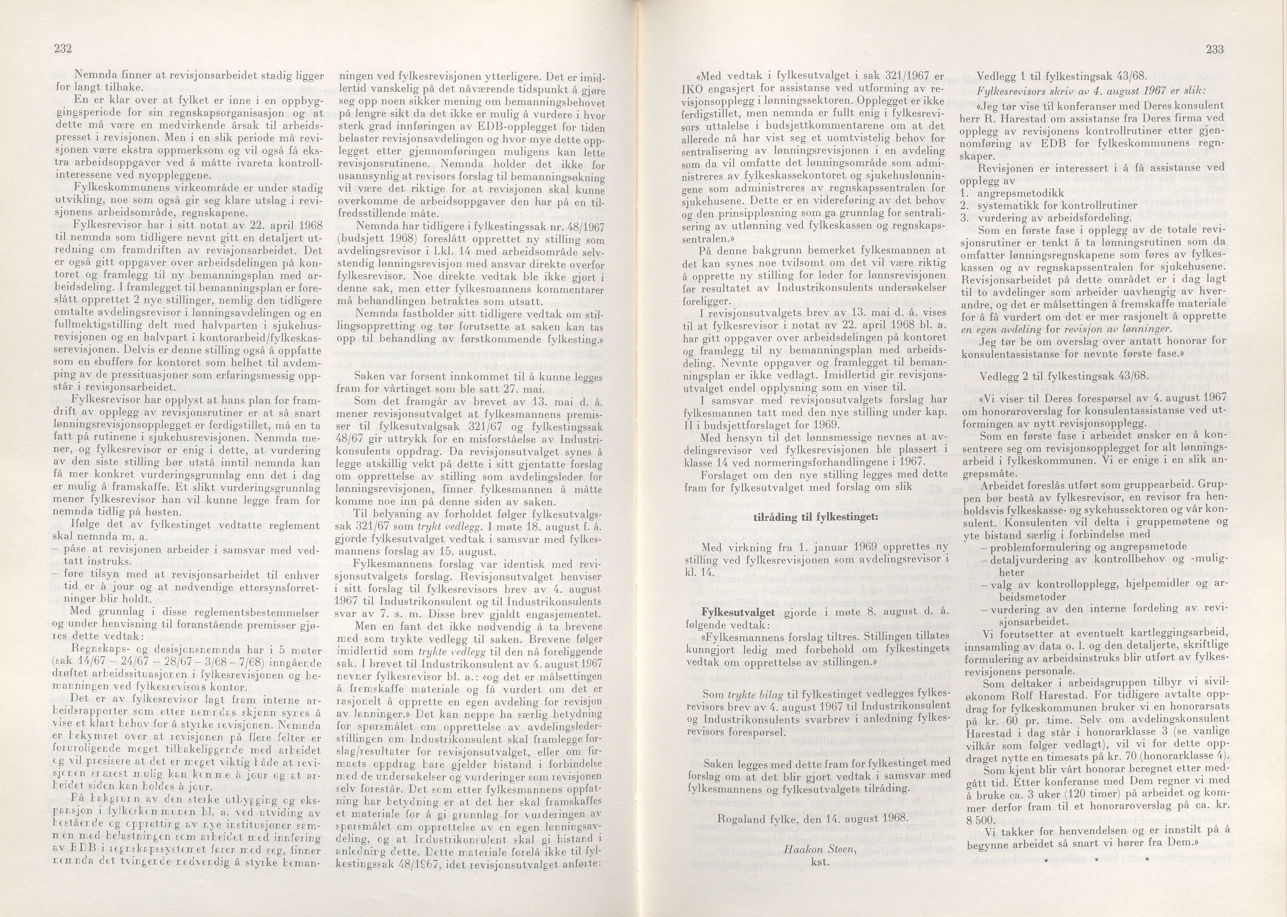 Rogaland fylkeskommune - Fylkesrådmannen , IKAR/A-900/A/Aa/Aaa/L0088: Møtebok , 1968, p. 232-233