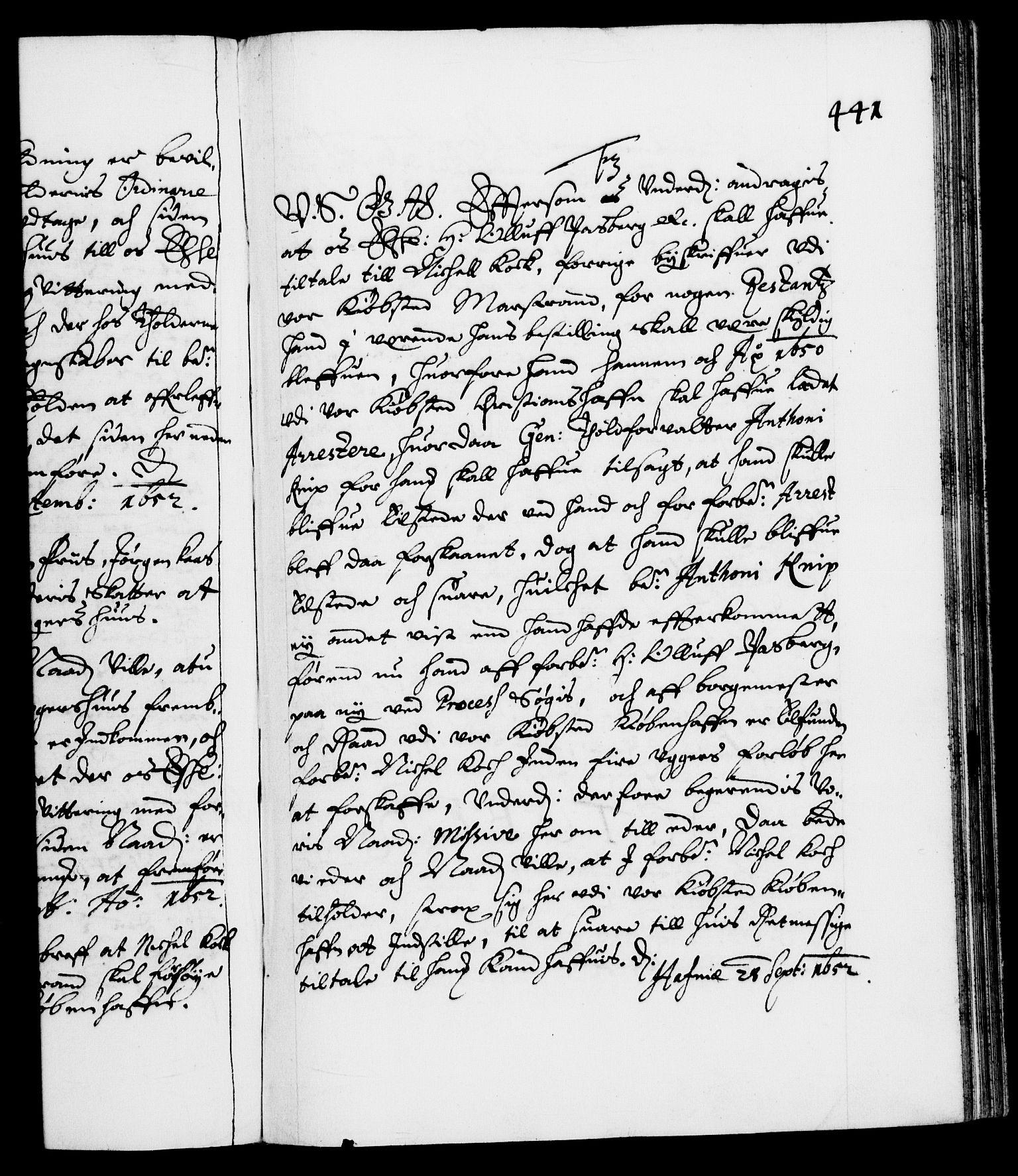 Danske Kanselli 1572-1799, RA/EA-3023/F/Fc/Fca/Fcab/L0008: Norske tegnelser (mikrofilm), 1648-1652, p. 441a