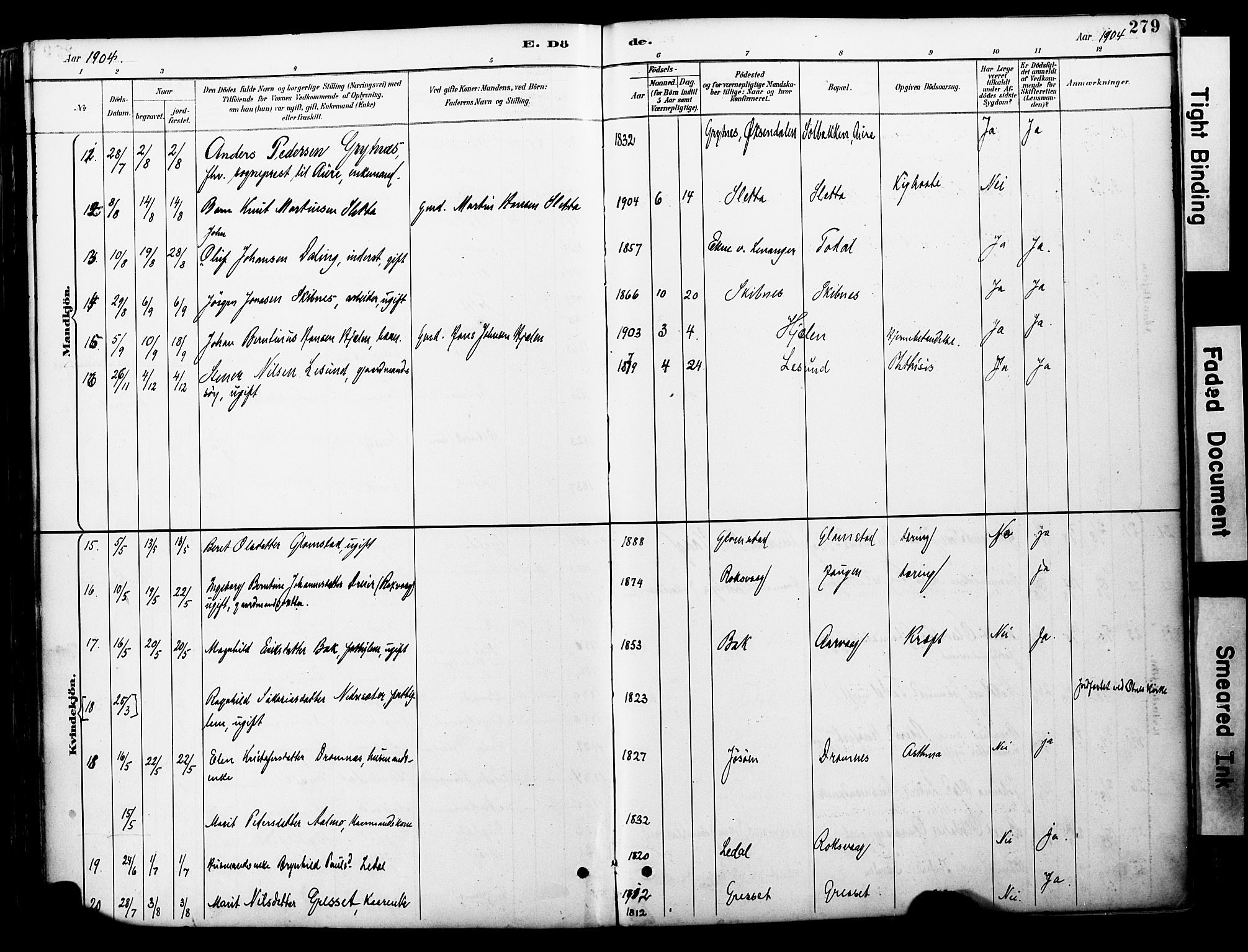 Ministerialprotokoller, klokkerbøker og fødselsregistre - Møre og Romsdal, AV/SAT-A-1454/578/L0907: Parish register (official) no. 578A06, 1887-1904, p. 279