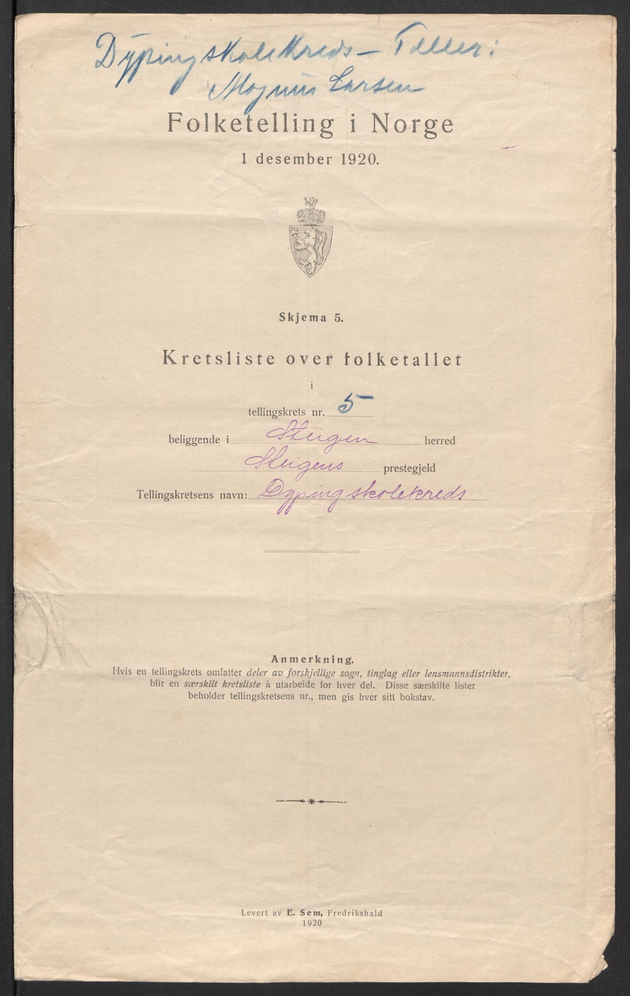 SAT, 1920 census for Steigen, 1920, p. 19