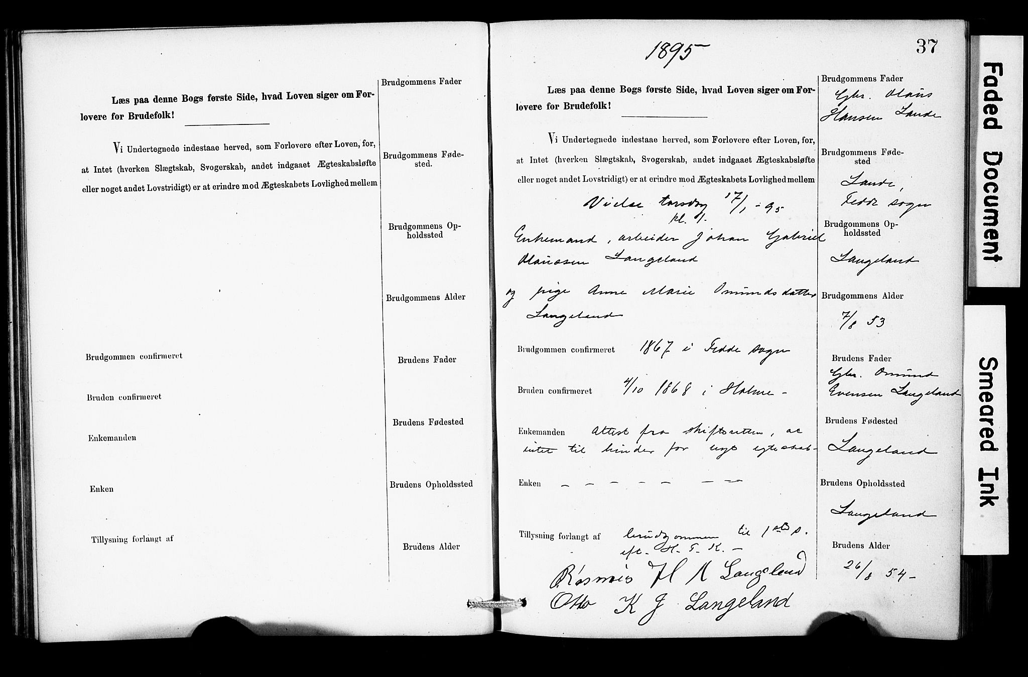 Holum sokneprestkontor, SAK/1111-0022/F/Fe/L0004: Banns register no. II 5 4, 1890-1914, p. 37