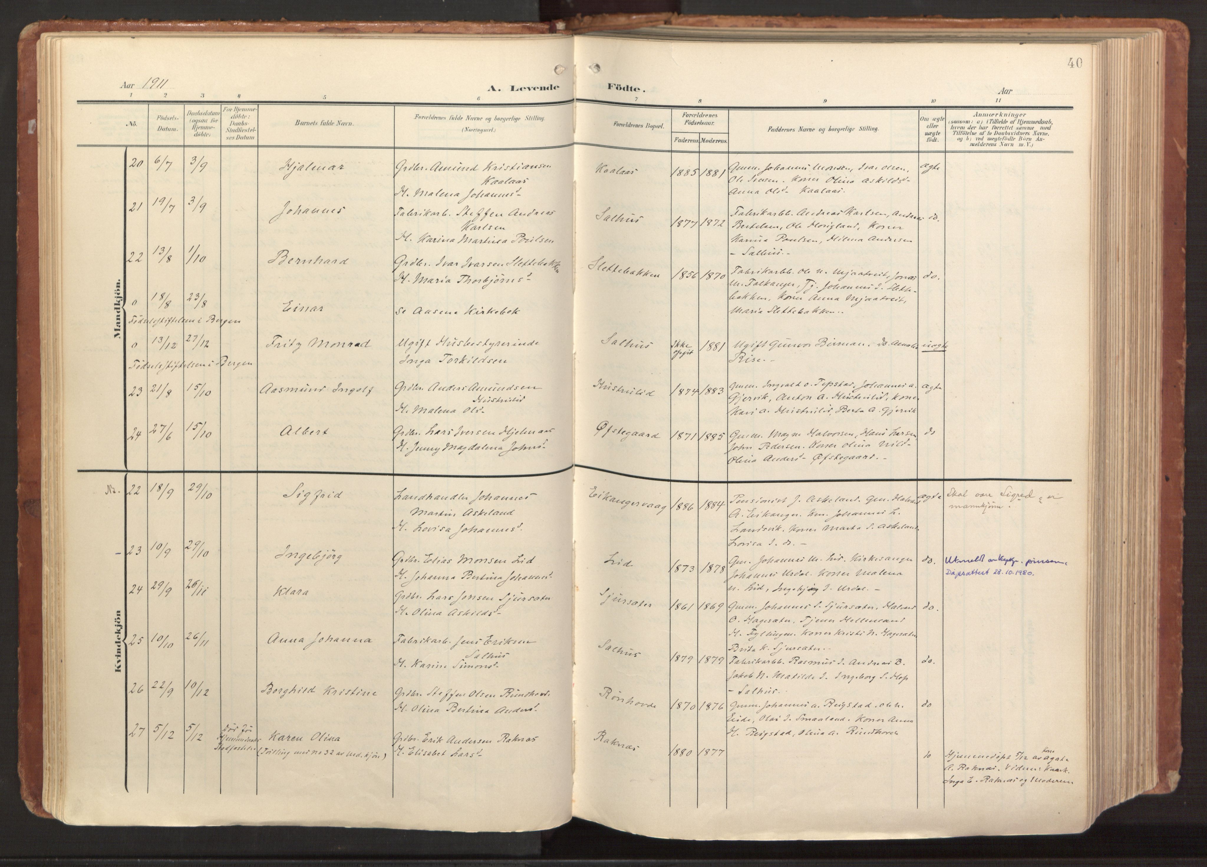 Hamre sokneprestembete, AV/SAB-A-75501/H/Ha/Haa/Haab/L0002: Parish register (official) no. B 2, 1905-1924, p. 40