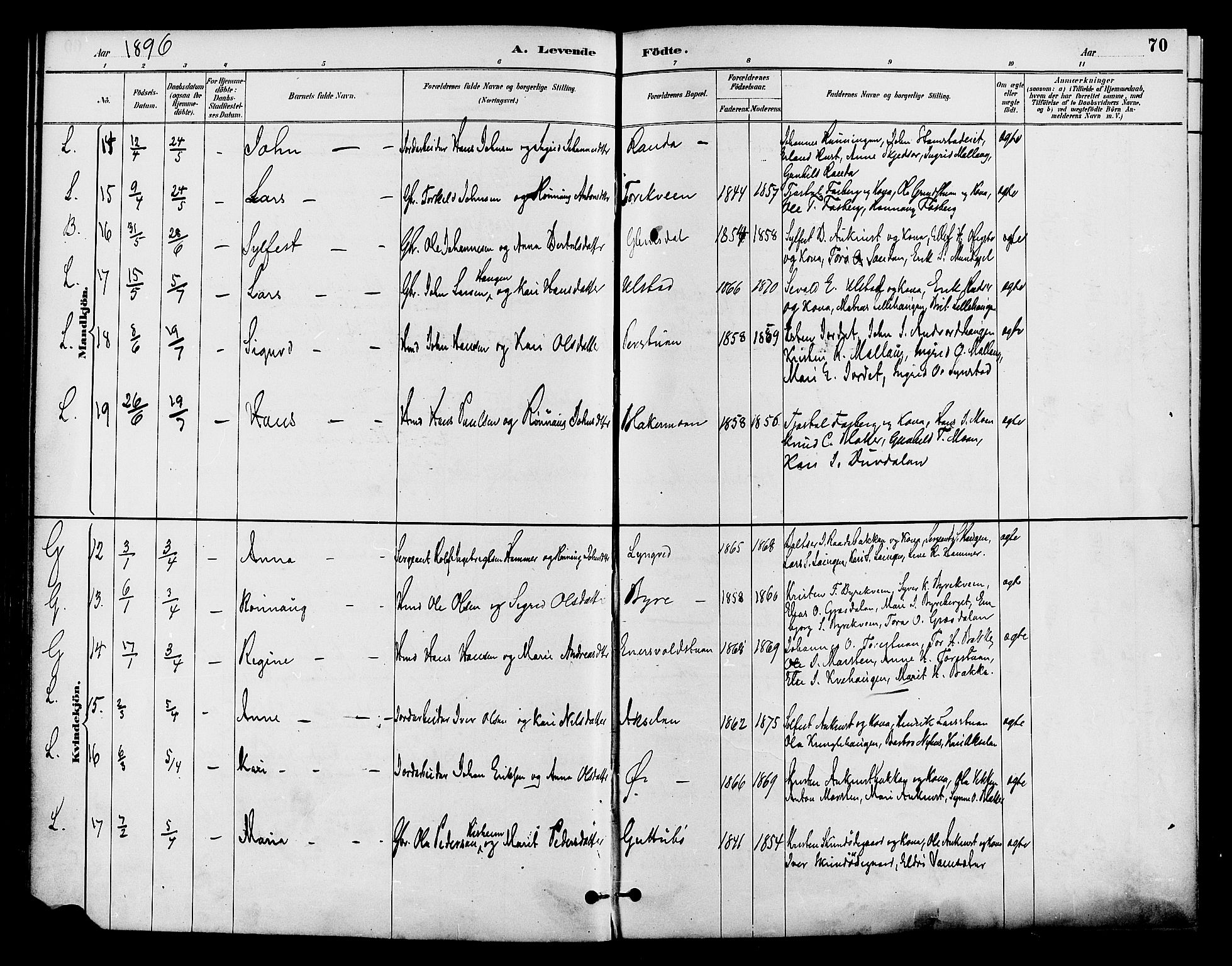 Lom prestekontor, AV/SAH-PREST-070/K/L0008: Parish register (official) no. 8, 1885-1898, p. 70