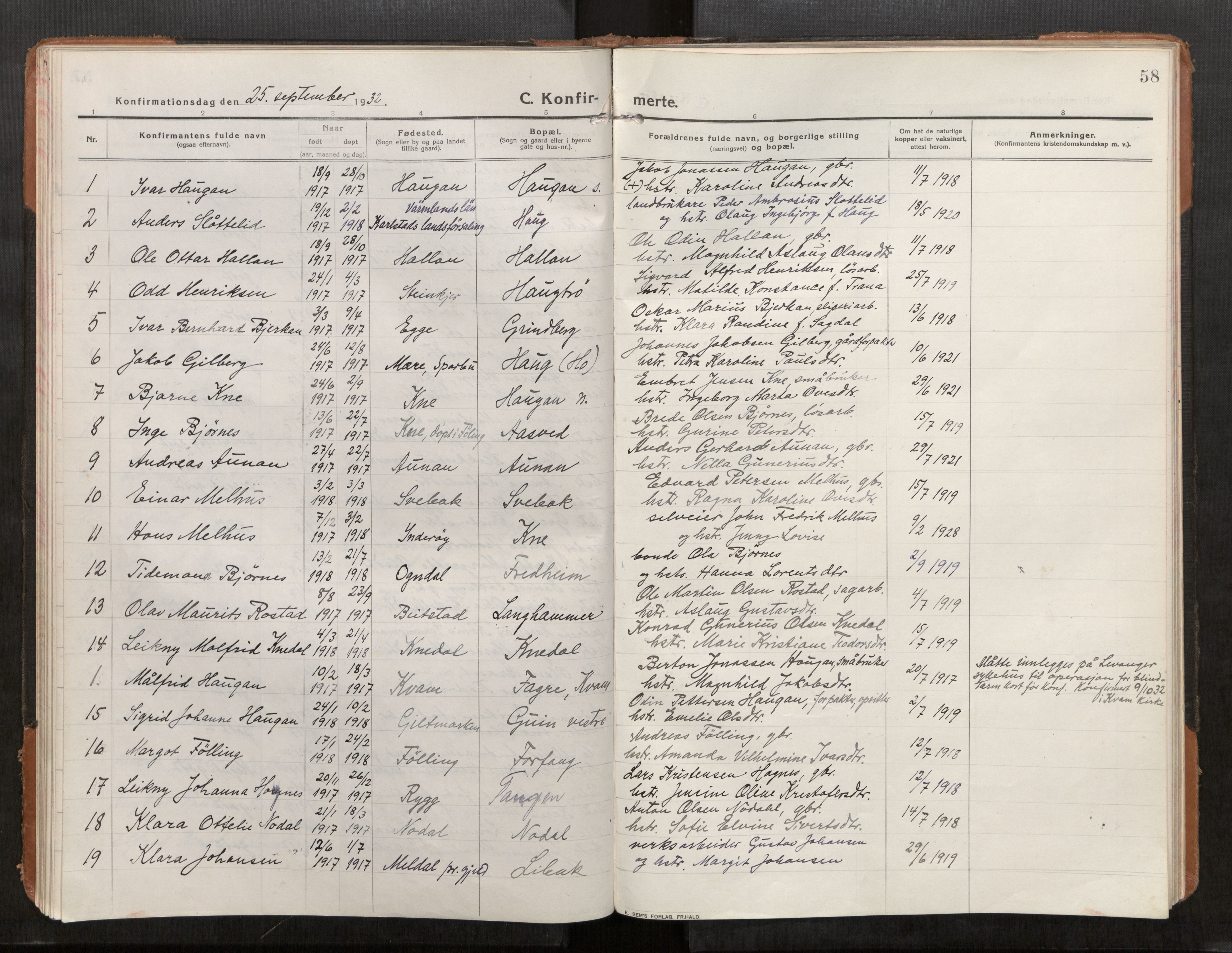 Stod sokneprestkontor, SAT/A-1164/1/I/I1/I1a/L0004: Parish register (official) no. 4, 1913-1933, p. 58