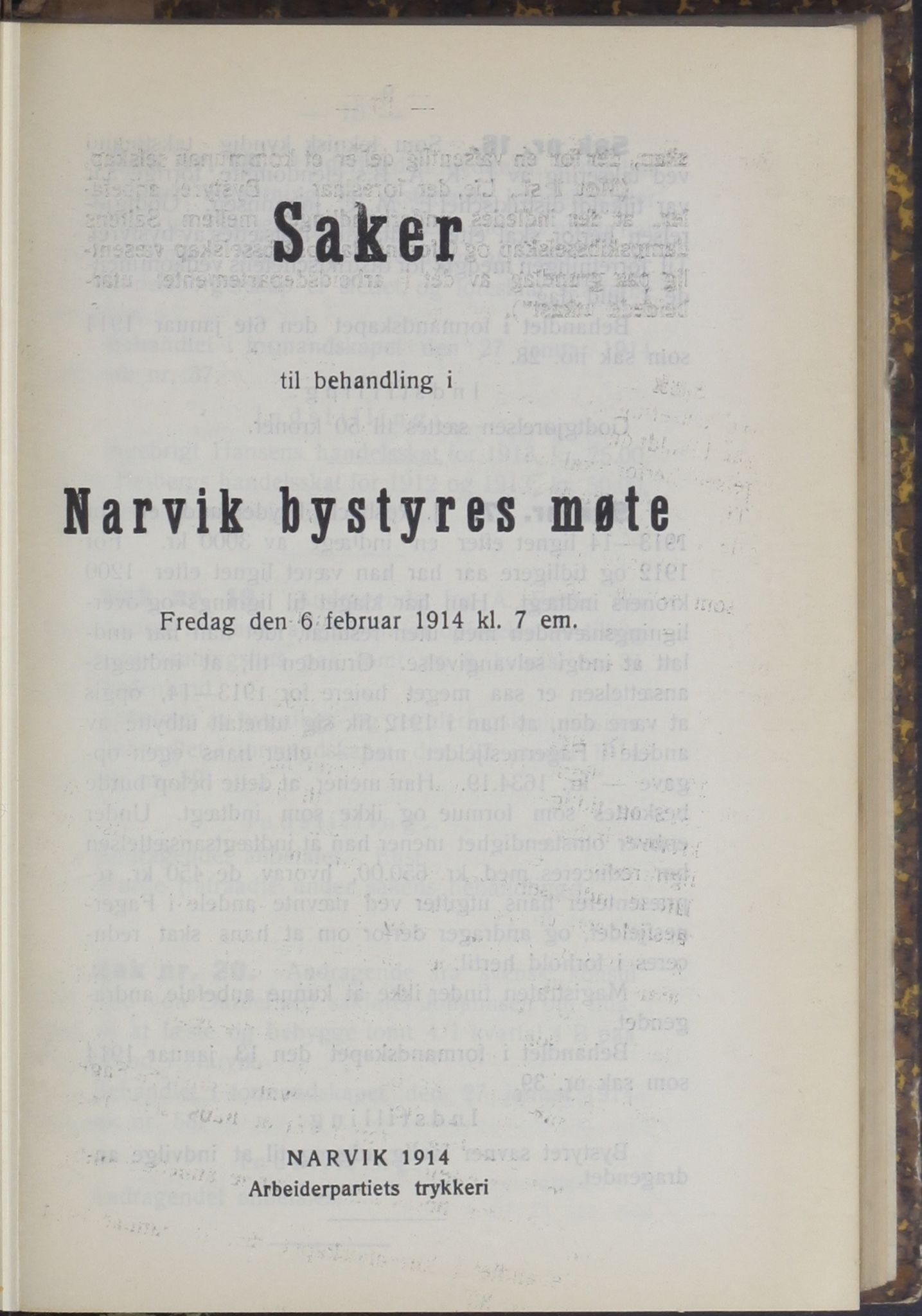 Narvik kommune. Formannskap , AIN/K-18050.150/A/Ab/L0004: Møtebok, 1914