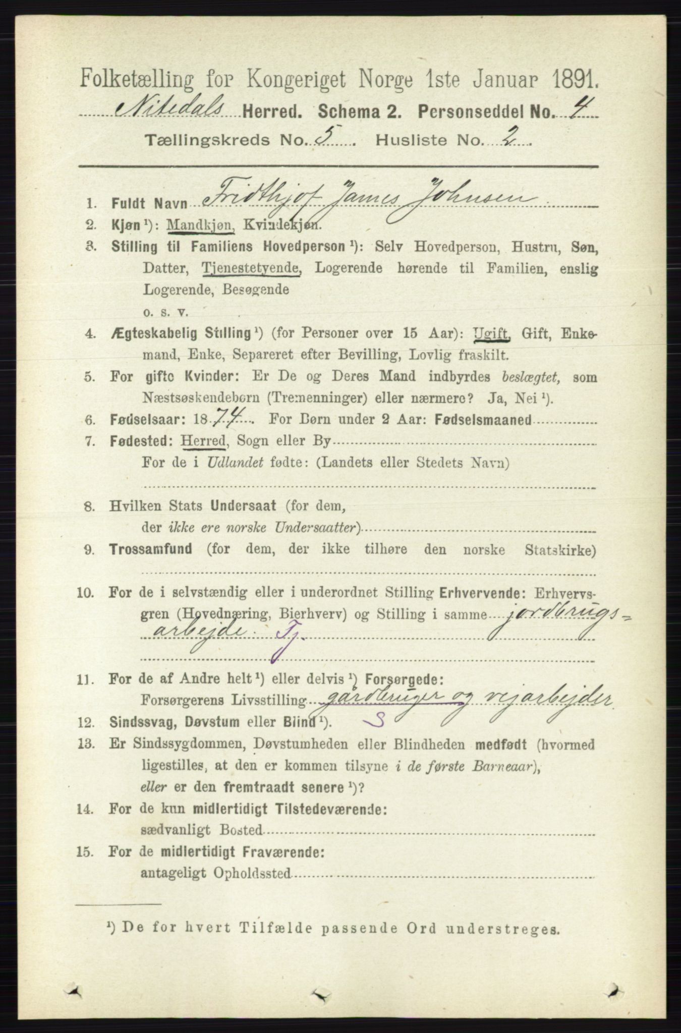 RA, 1891 census for 0233 Nittedal, 1891, p. 2193