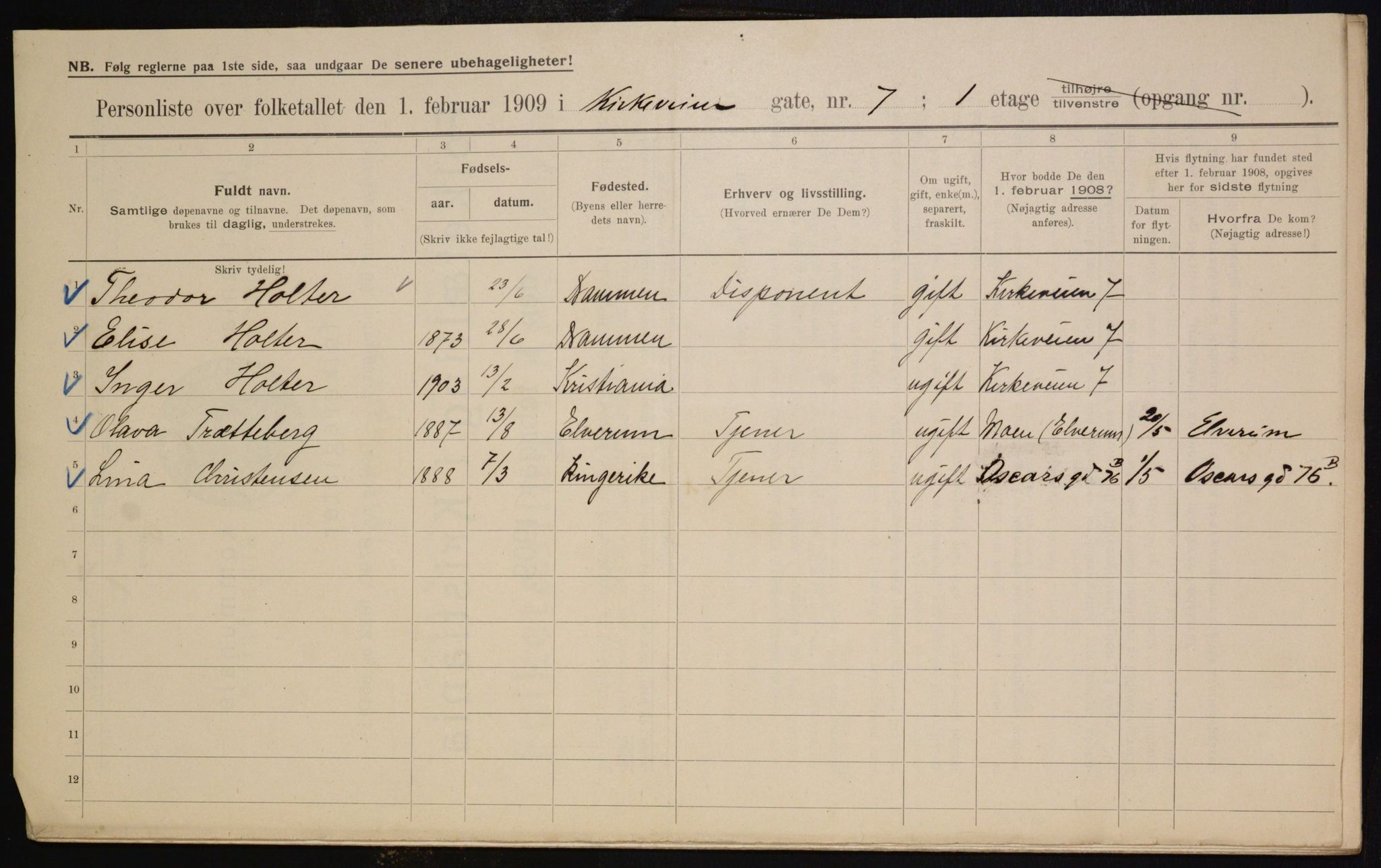 OBA, Municipal Census 1909 for Kristiania, 1909, p. 46461