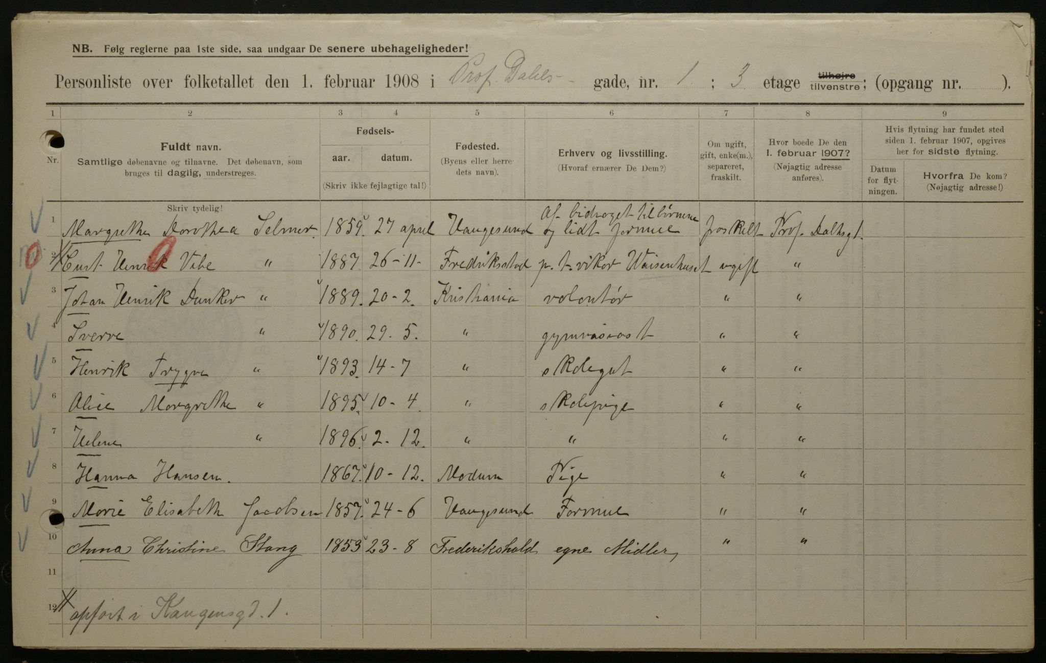 OBA, Municipal Census 1908 for Kristiania, 1908, p. 73025