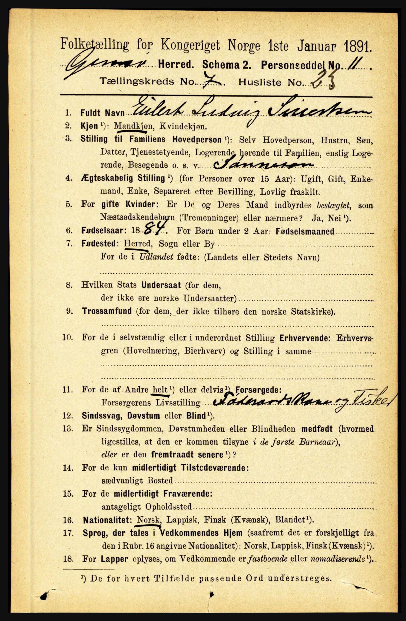 RA, 1891 census for 1864 Gimsøy, 1891, p. 1372