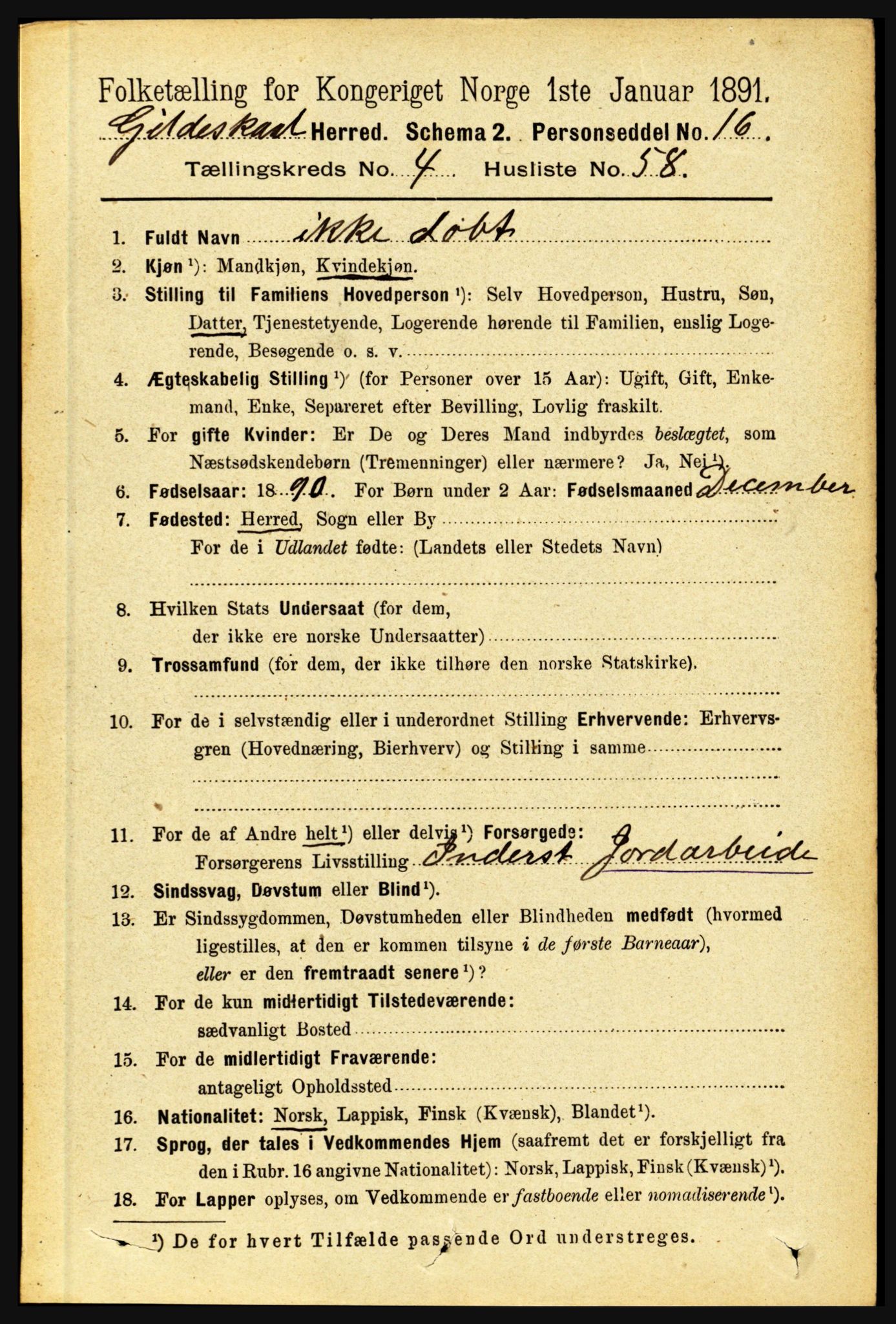 RA, 1891 census for 1838 Gildeskål, 1891, p. 1430