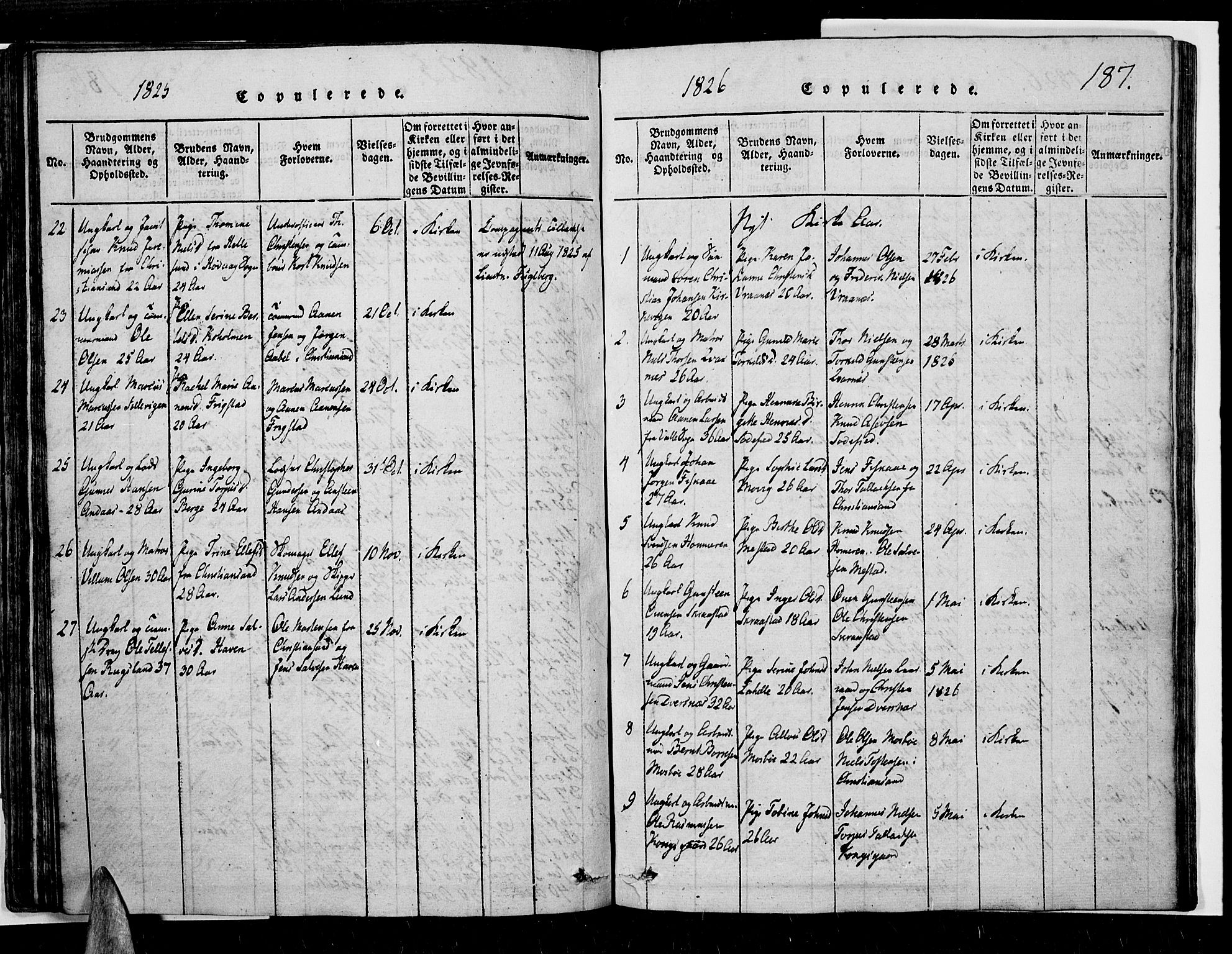 Oddernes sokneprestkontor, AV/SAK-1111-0033/F/Fb/Fba/L0003: Parish register (copy) no. B 3, 1820-1838, p. 187