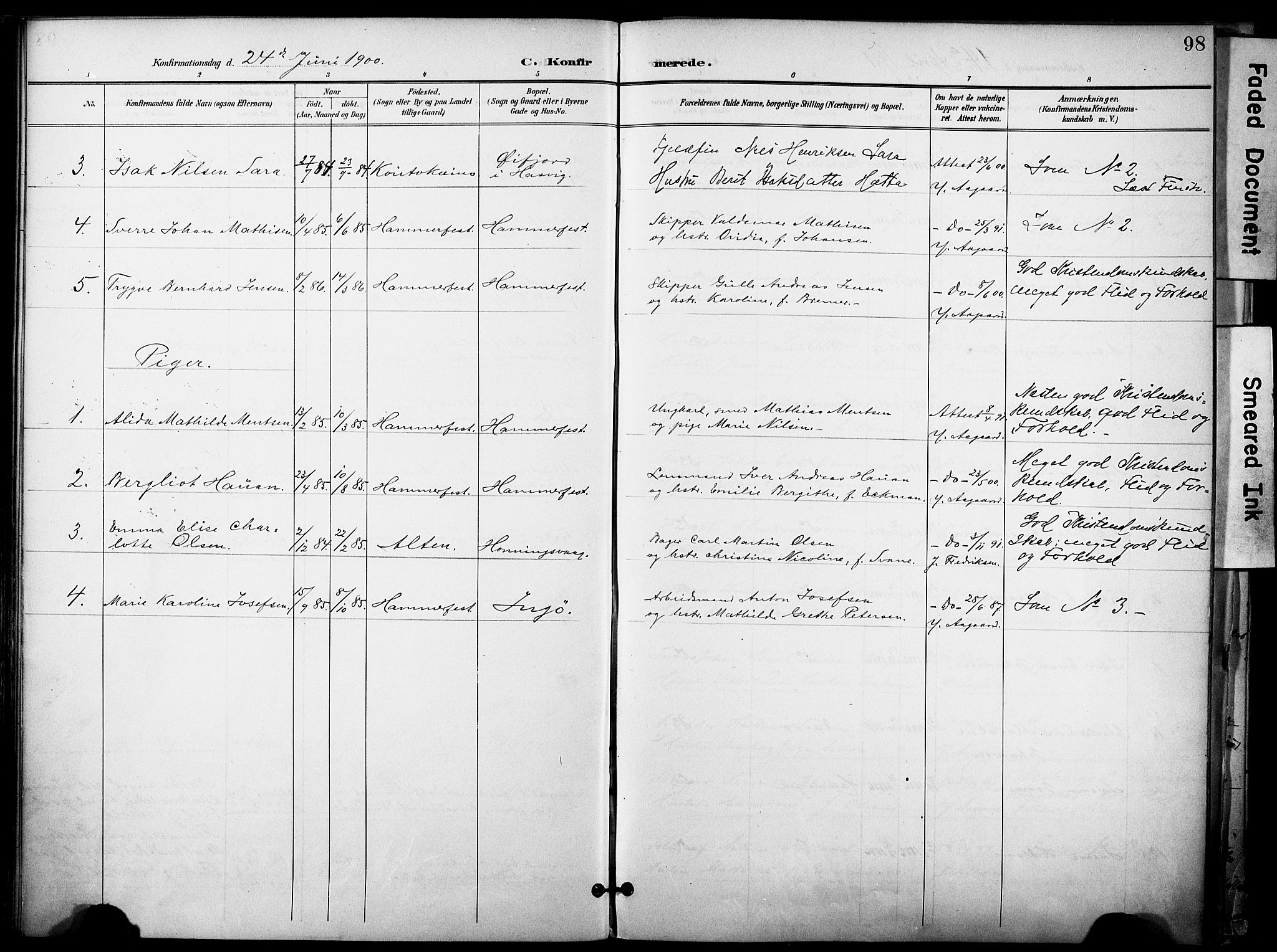 Hammerfest sokneprestkontor, SATØ/S-1347/H/Ha/L0010.kirke: Parish register (official) no. 10, 1898-1905, p. 98