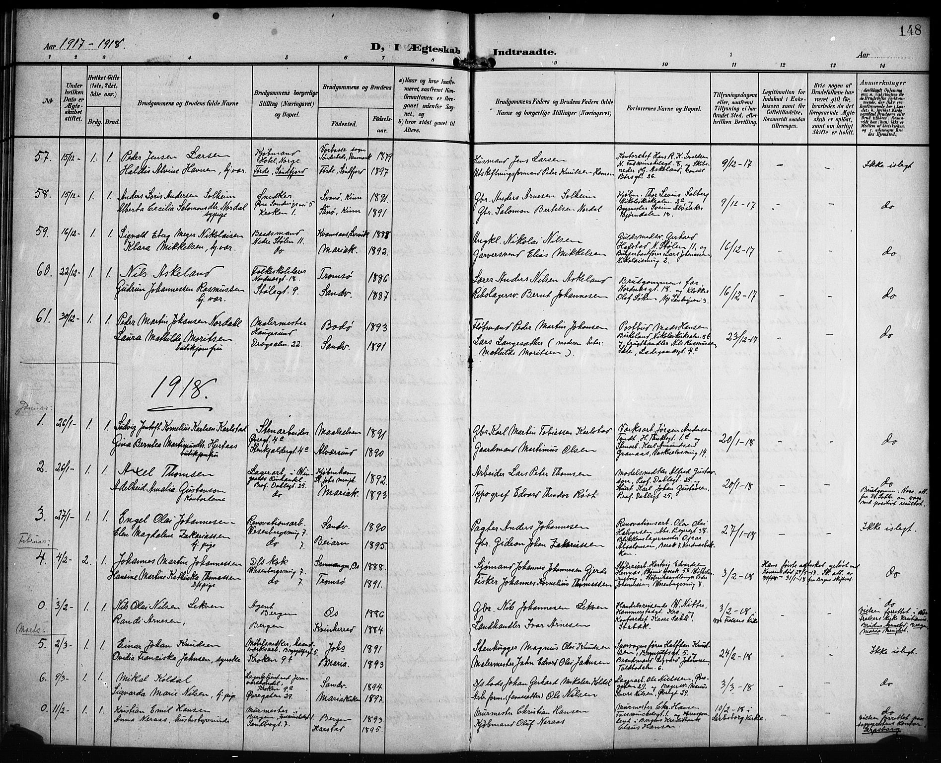 Mariakirken Sokneprestembete, SAB/A-76901/H/Hab/L0009: Parish register (copy) no. A 9, 1901-1919, p. 148