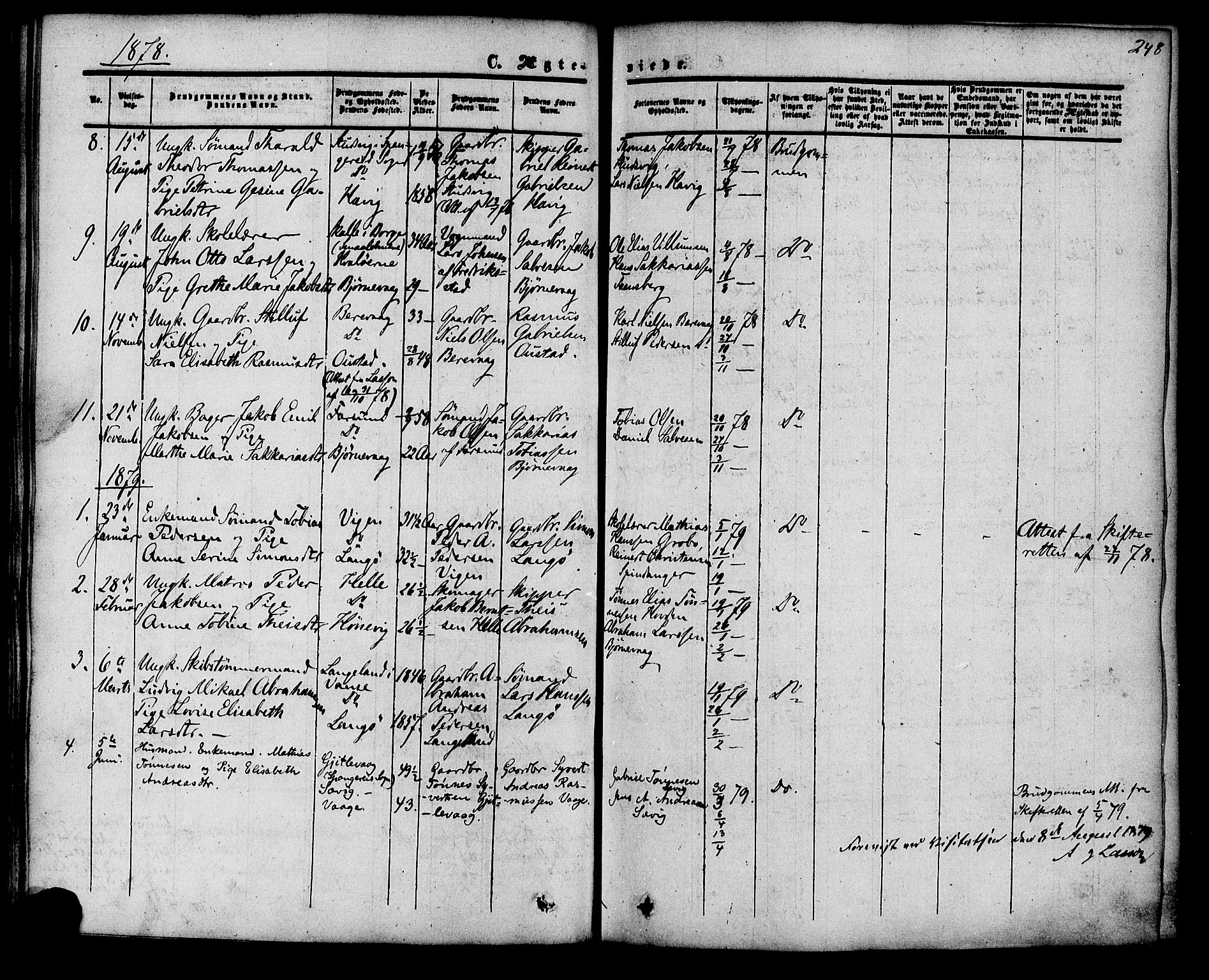 Herad sokneprestkontor, SAK/1111-0018/F/Fa/Fab/L0004: Parish register (official) no. A 4, 1853-1885, p. 248