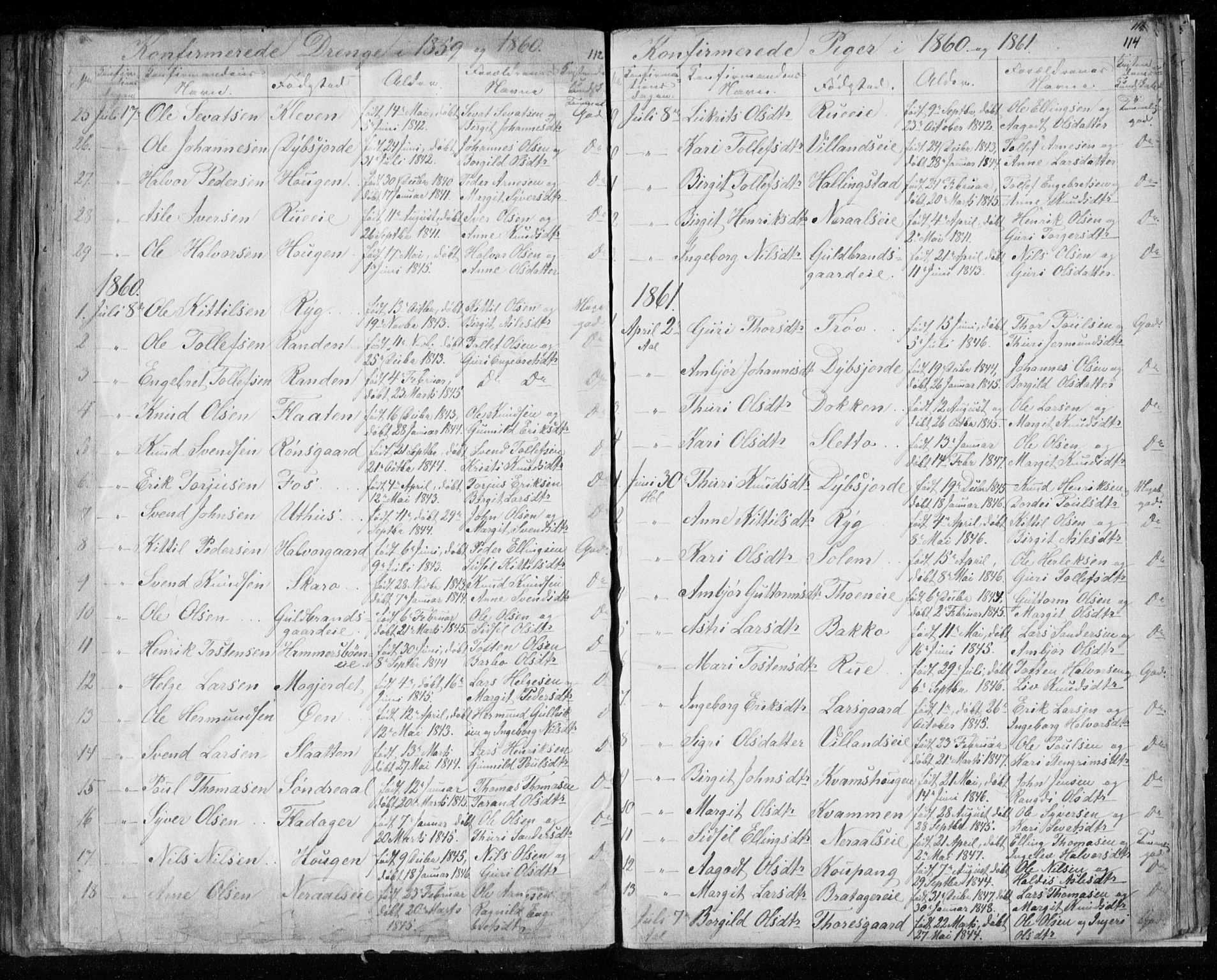 Hol kirkebøker, SAKO/A-227/F/Fa/L0001: Parish register (official) no. I 1, 1850-1870, p. 113-114