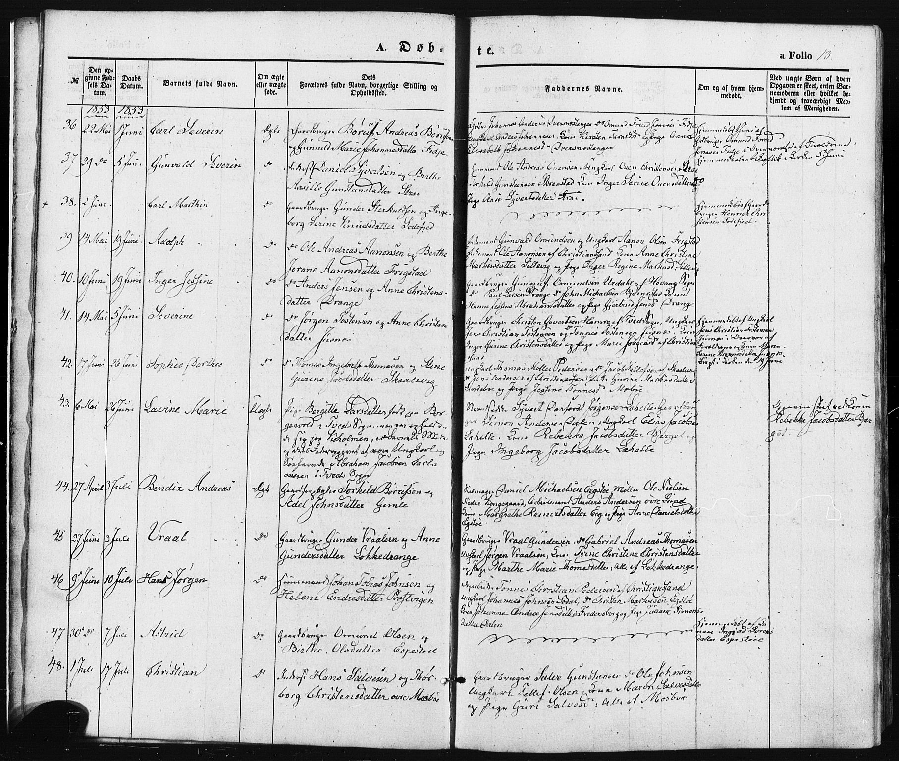 Oddernes sokneprestkontor, AV/SAK-1111-0033/F/Fa/Faa/L0007: Parish register (official) no. A 7, 1851-1863, p. 13