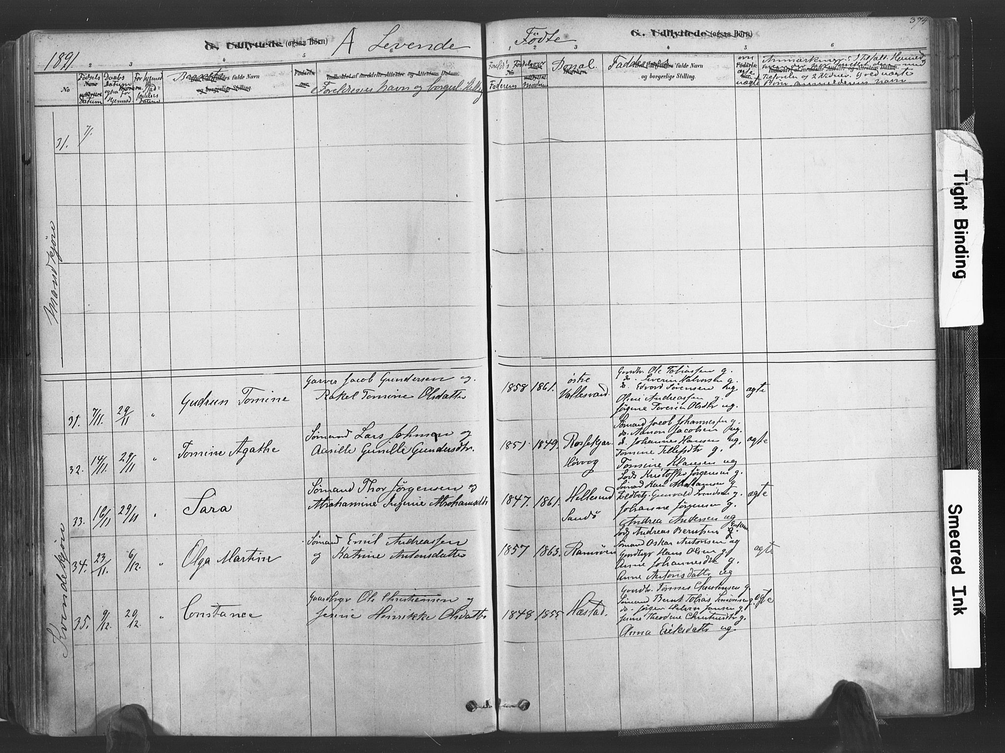 Høvåg sokneprestkontor, AV/SAK-1111-0025/F/Fa/L0005: Parish register (official) no. A 5, 1878-1893, p. 374