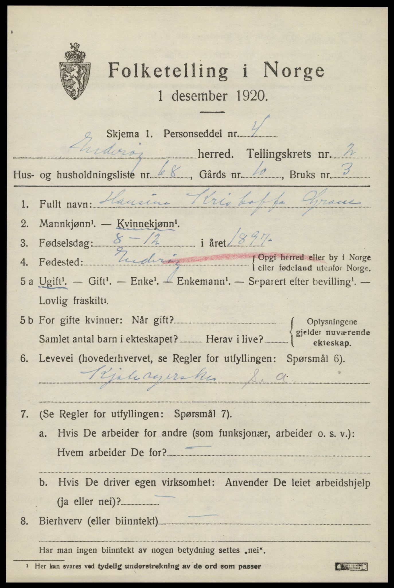 SAT, 1920 census for Inderøy, 1920, p. 2581