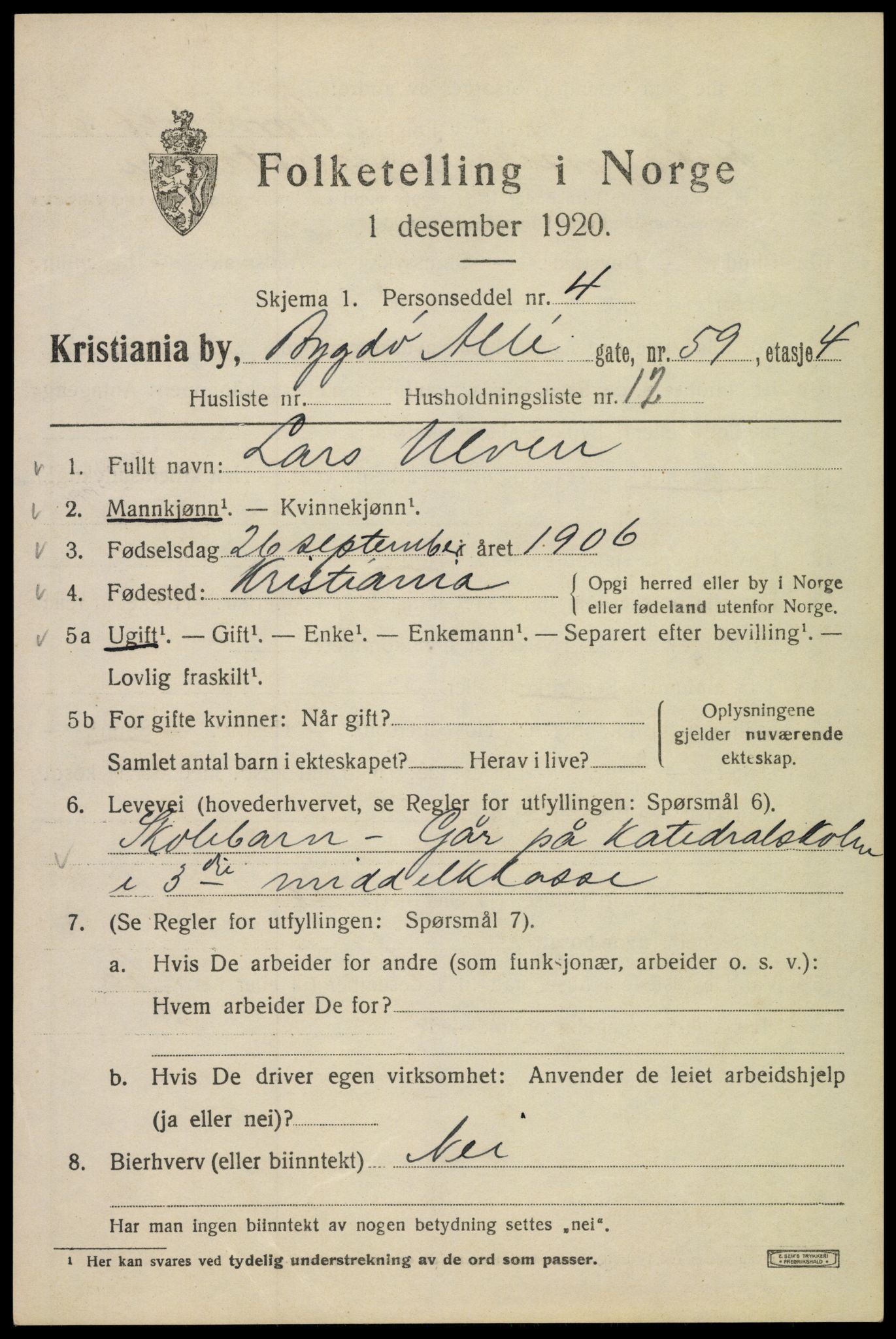 SAO, 1920 census for Kristiania, 1920, p. 179101